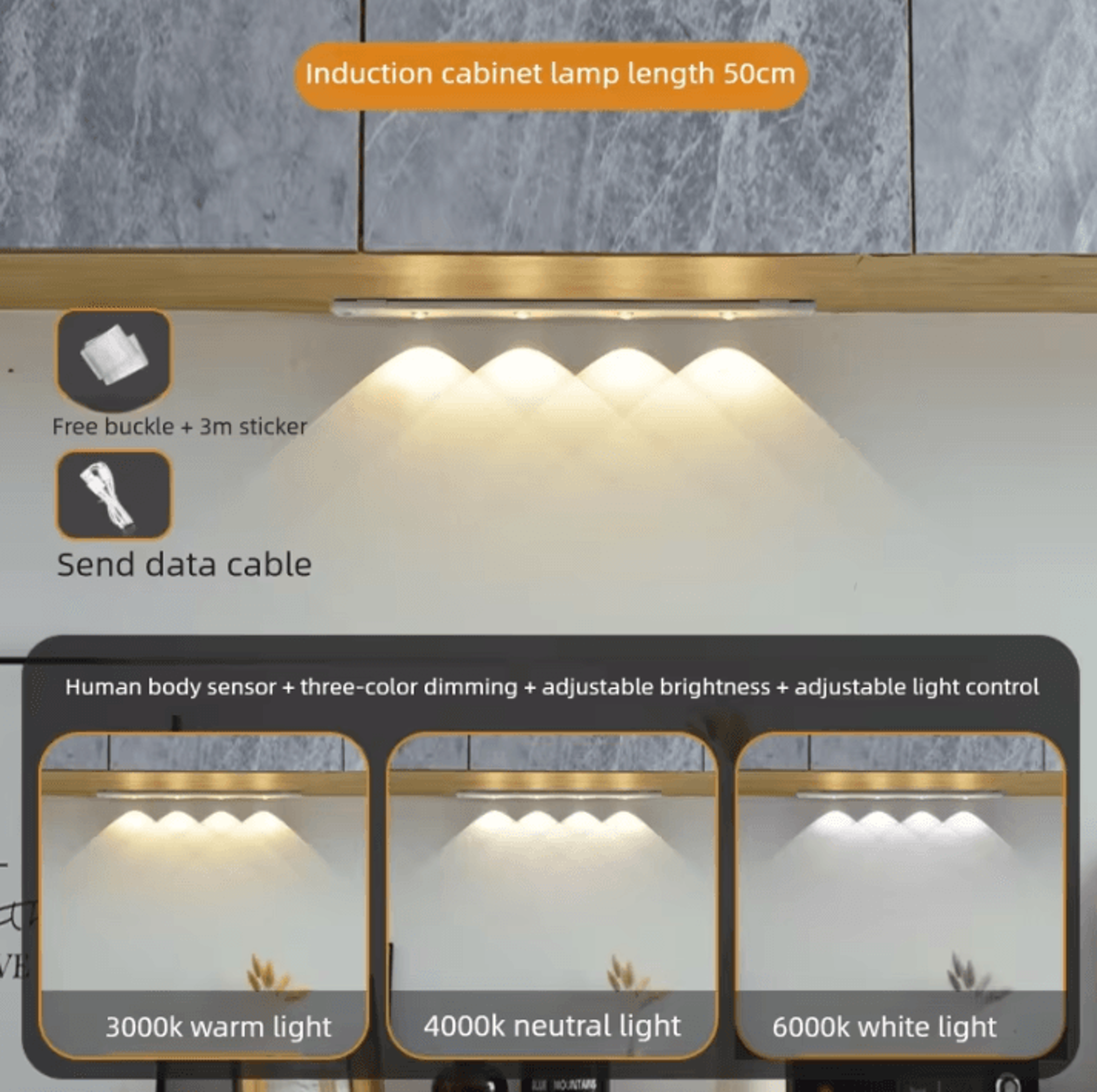 Wireless USB Motion Sensor Light  UltraThin Rechargeable LED Cabinet Lamp 7