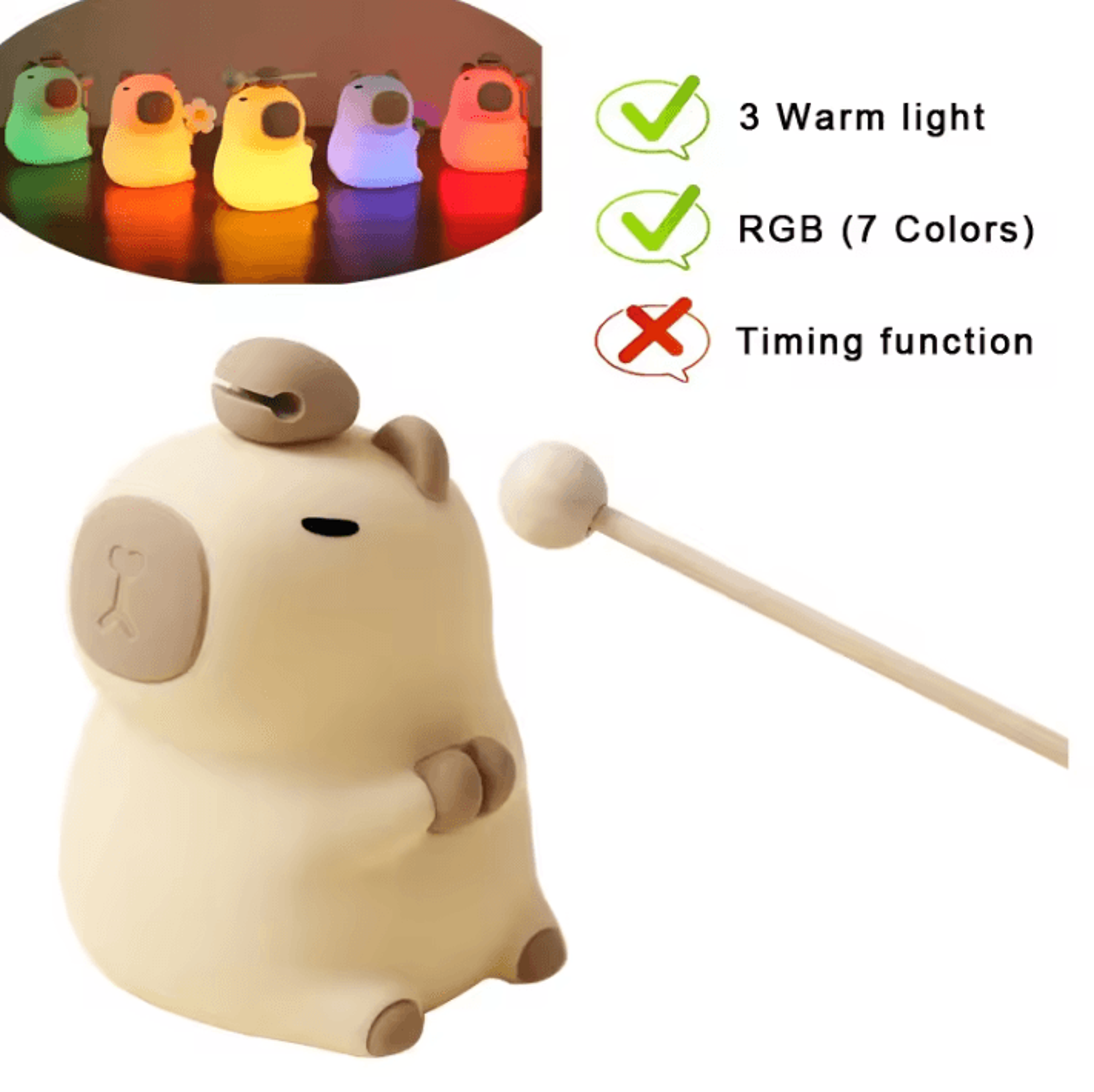 USB Rechargeable Kids Night Light  Cute Capybara Animal Lamp 10
