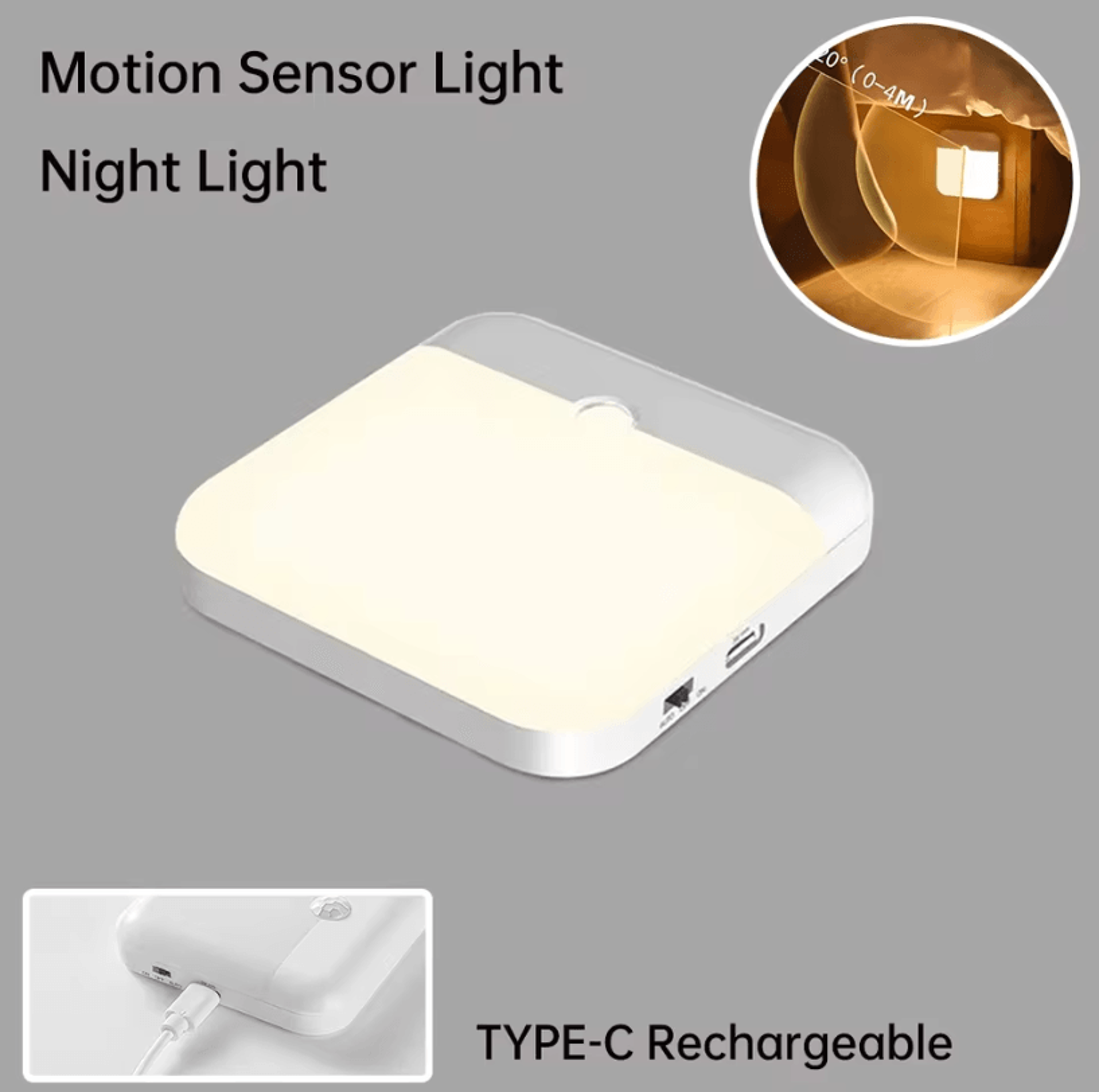 Wireless Motion Sensor LED Light  USBC Rechargeable Night Lamp For Cabinets  Stairs 0
