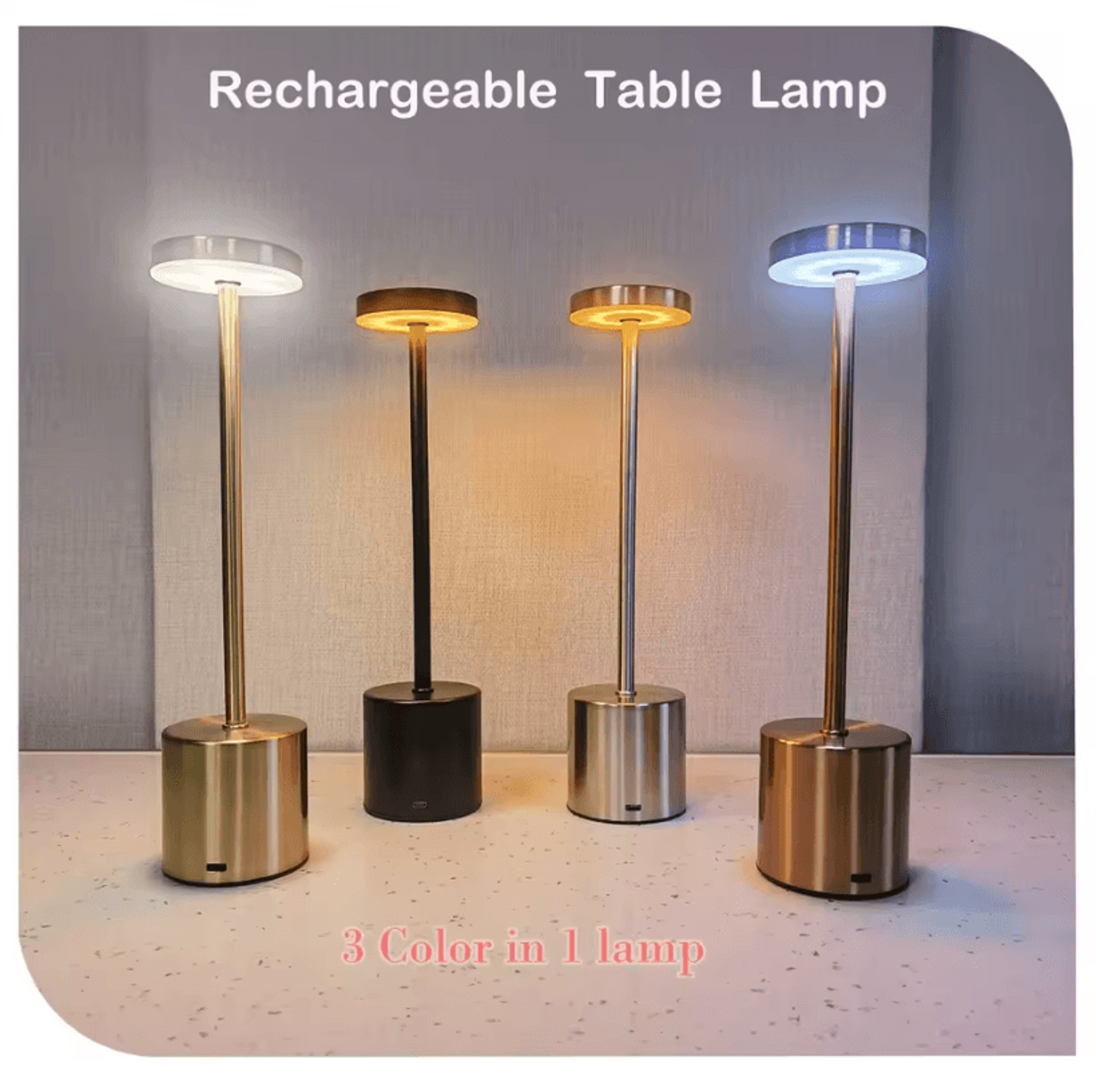 Rechargeable Ambient Table Lamp  Touch Control ThreeColor LED Night Light 0