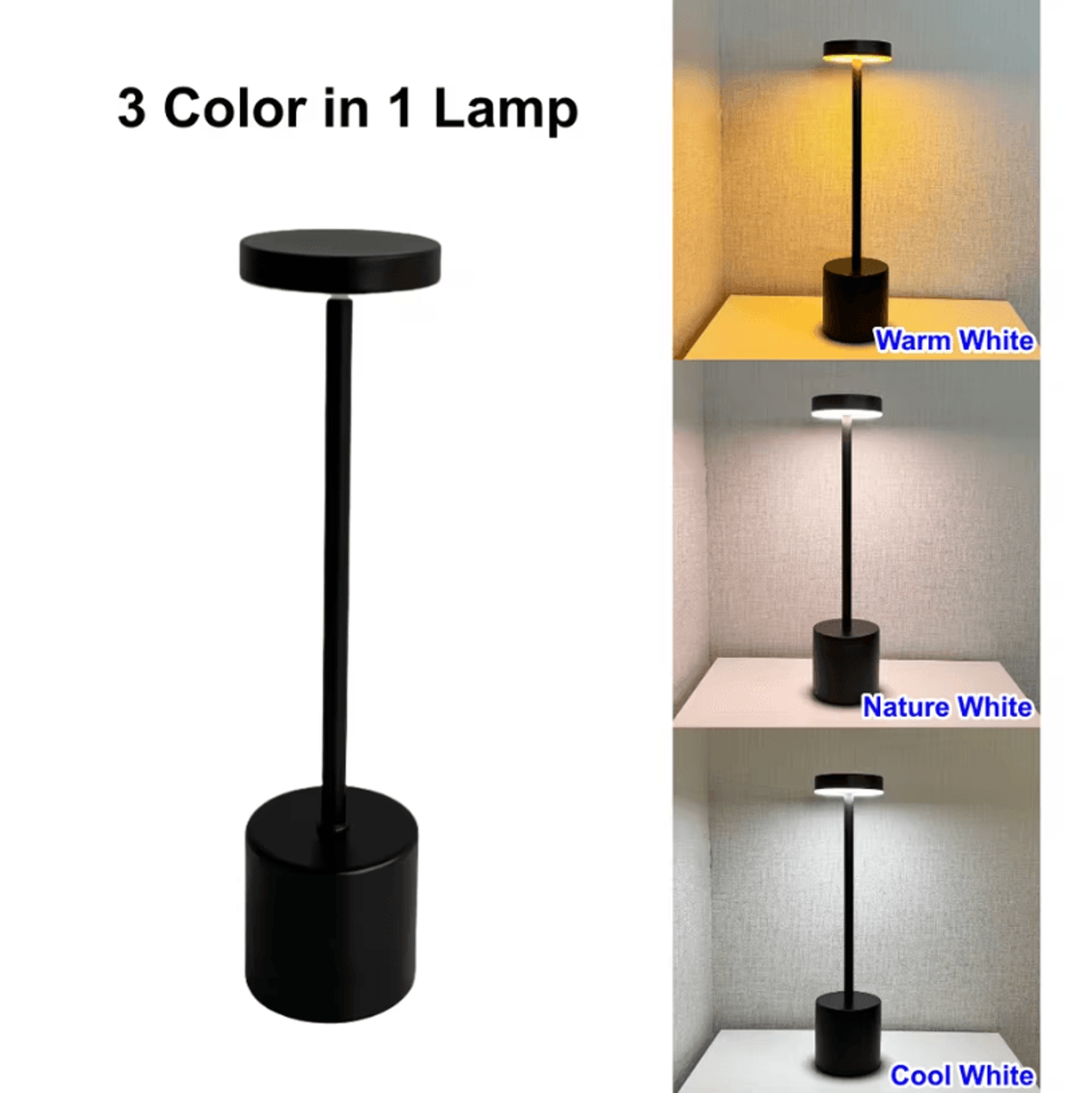 Rechargeable Ambient Table Lamp  Touch Control ThreeColor LED Night Light 6