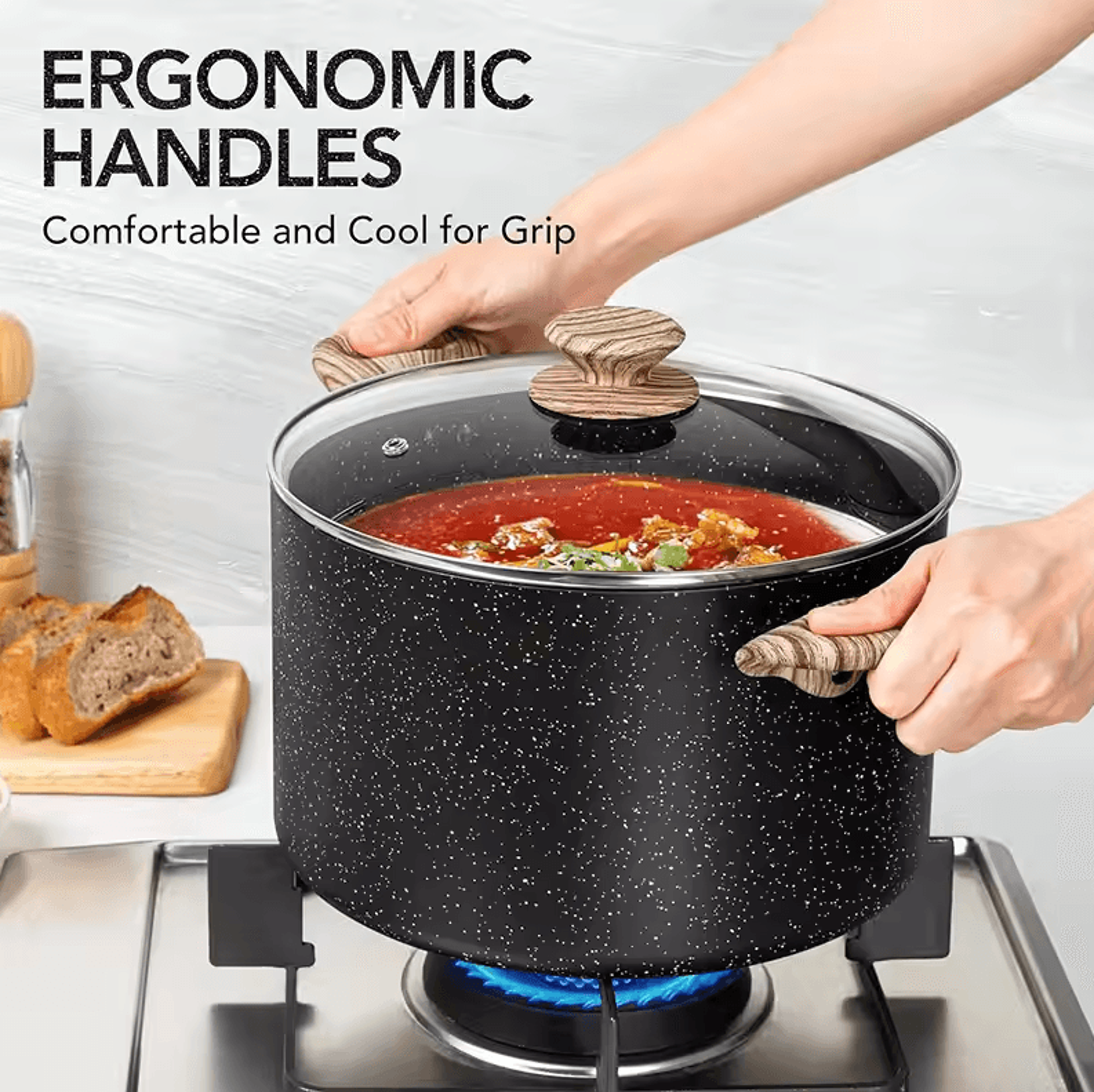 Nonstick Stock Pot  Granite Large Soup  Pasta Cooking Pot With Glass Lid 0
