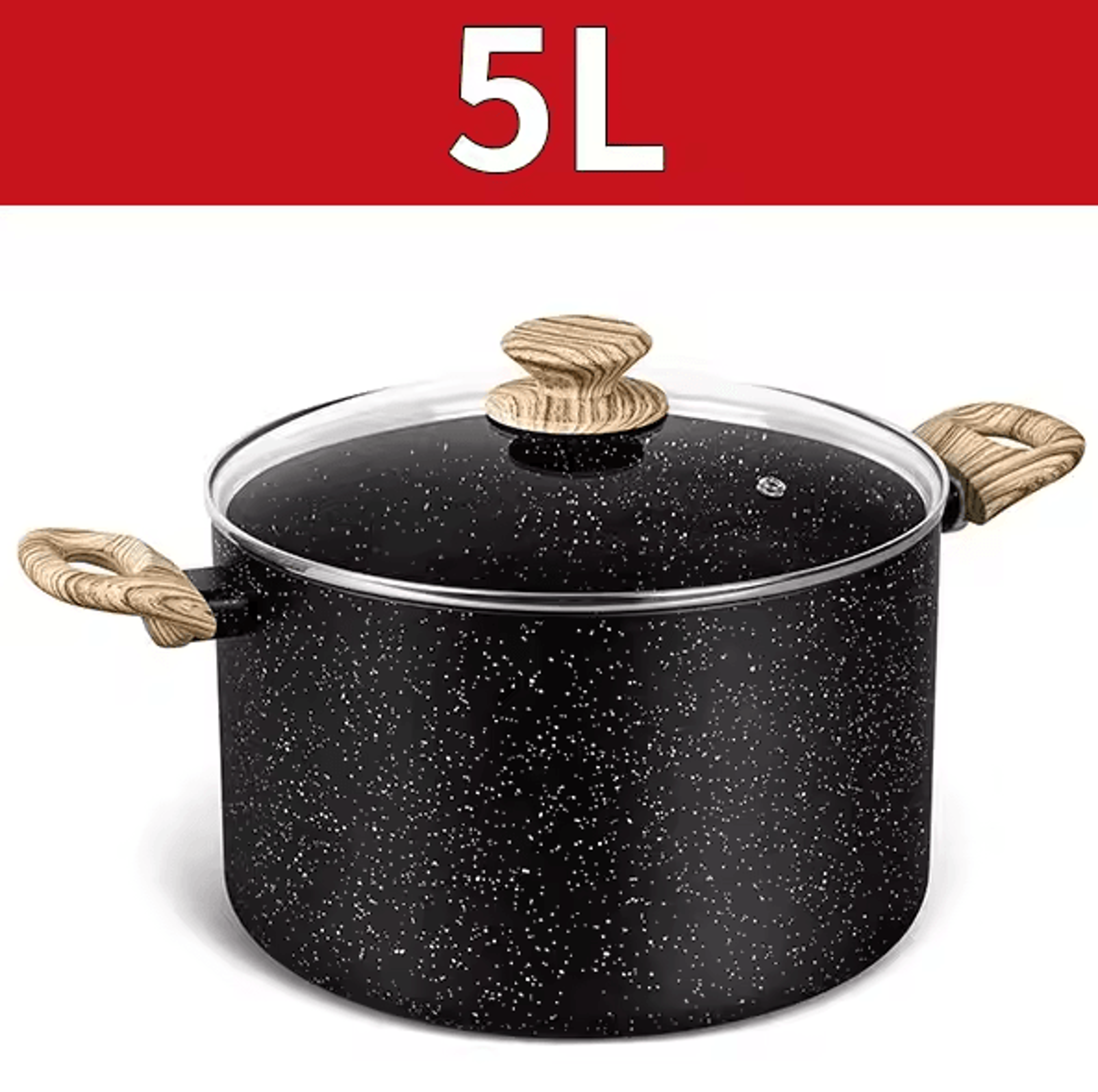 Nonstick Stock Pot  Granite Large Soup  Pasta Cooking Pot With Glass Lid 4