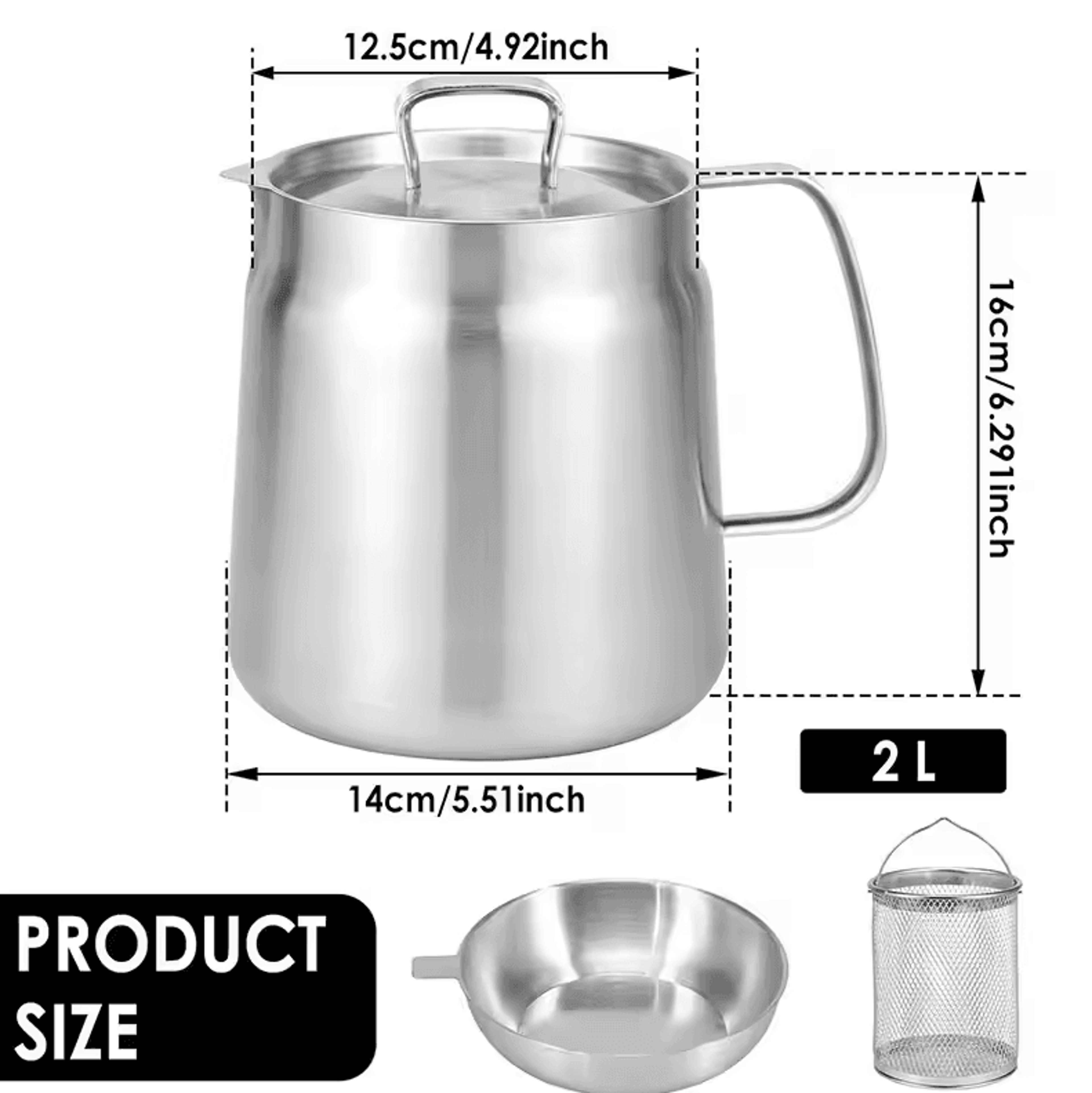 Stainless Steel Oil Filter Pot  20L Grease Keeper With Lid  Frying Basket 5