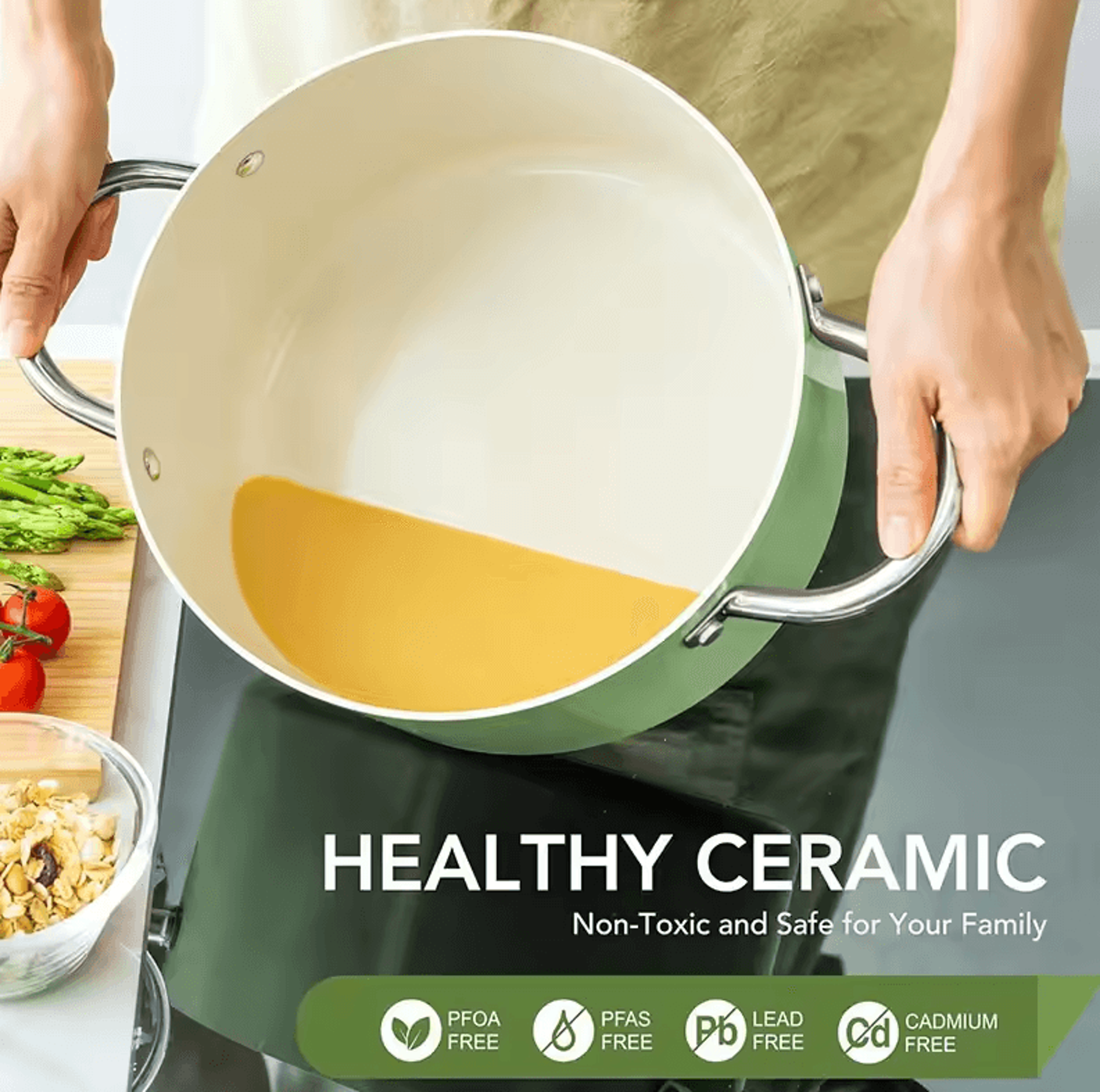Premium 6 QT Large Nonstick Stock Pot  Ceramic Cooking Pot With Lid 1