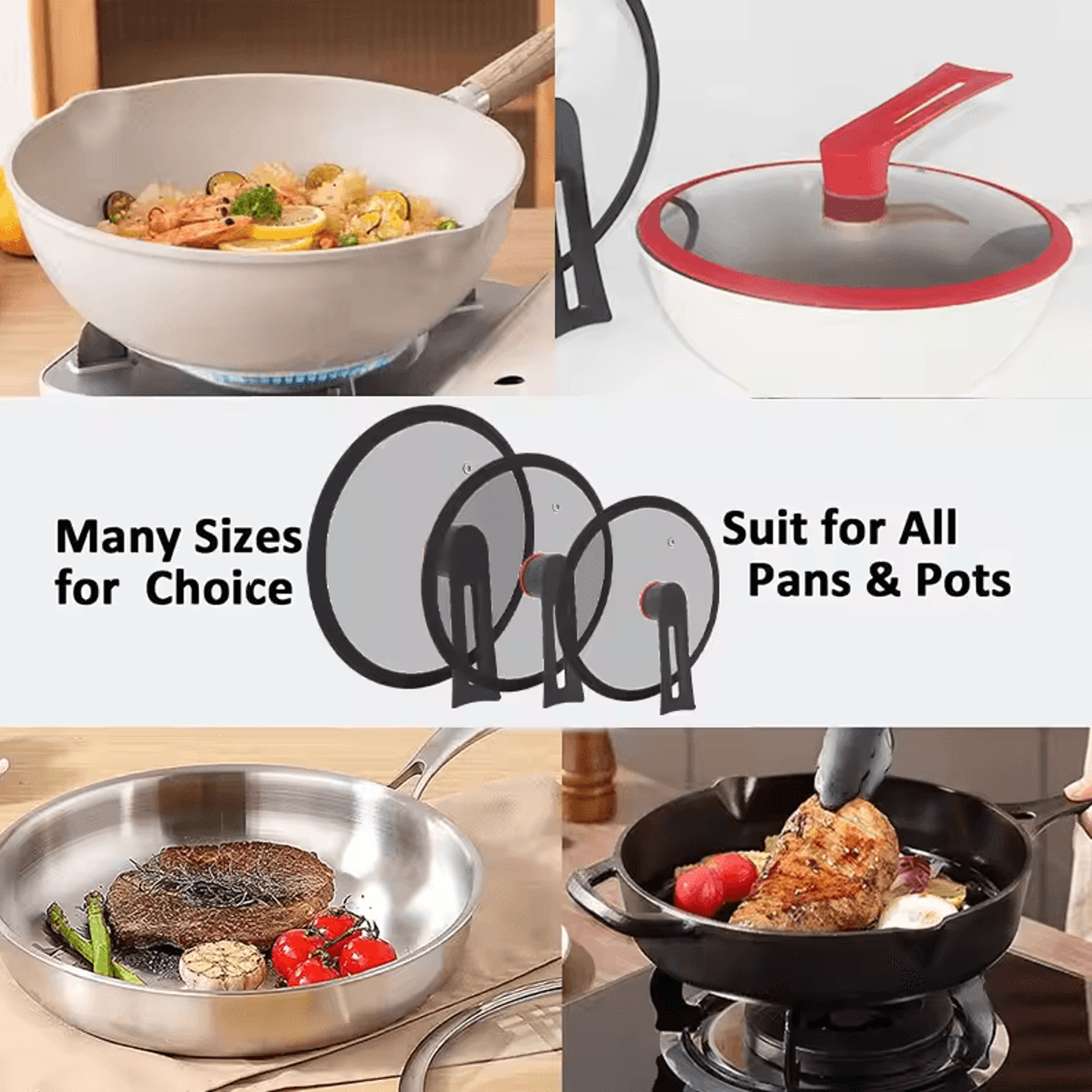 Universal Tempered Glass Pan Lid  FreeStanding HeatResistant Cookware Cover 3
