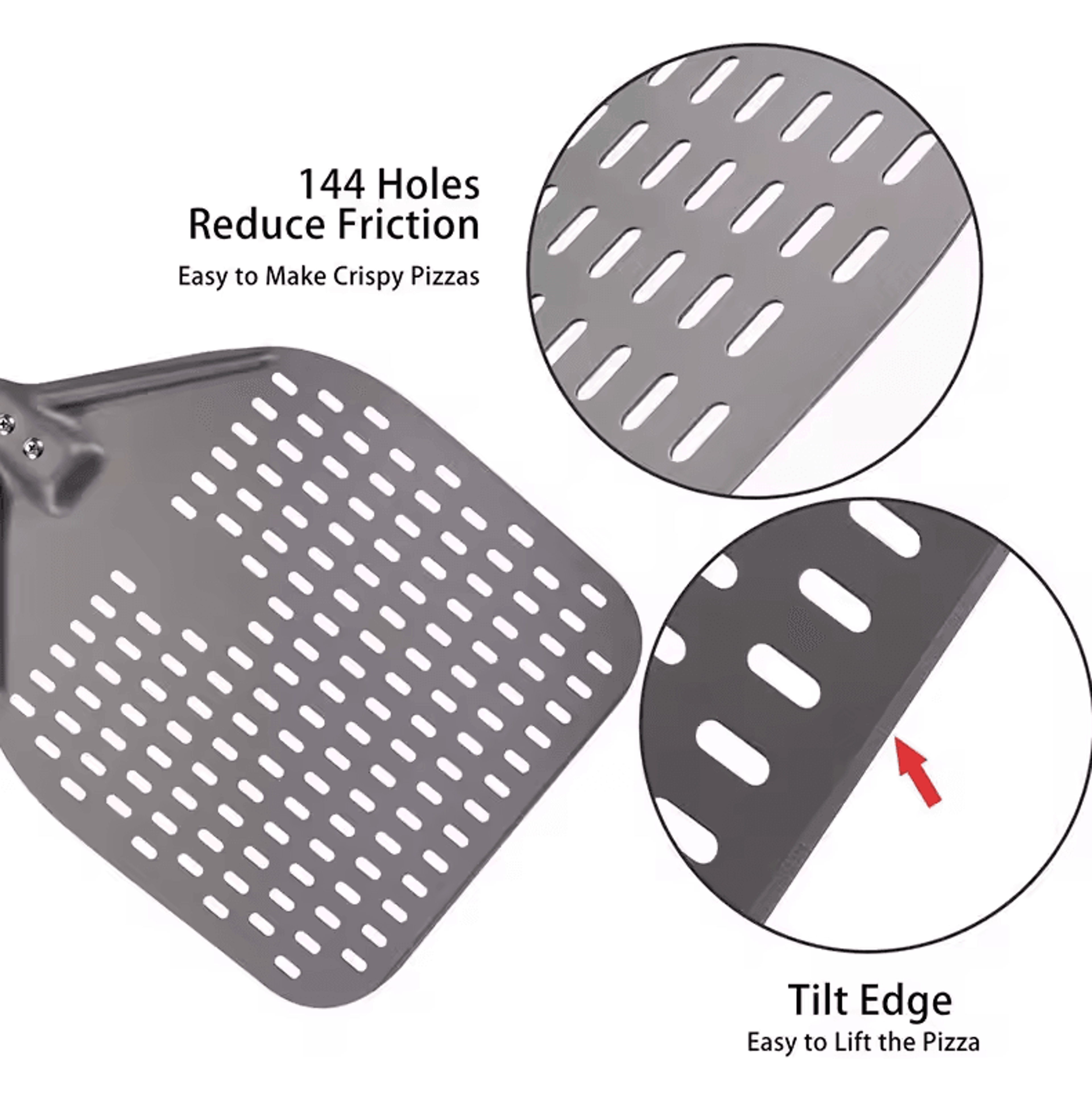 12Inch Perforated Pizza Peel  Hard Anodized Aluminum Paddle With Silicone Handle 4