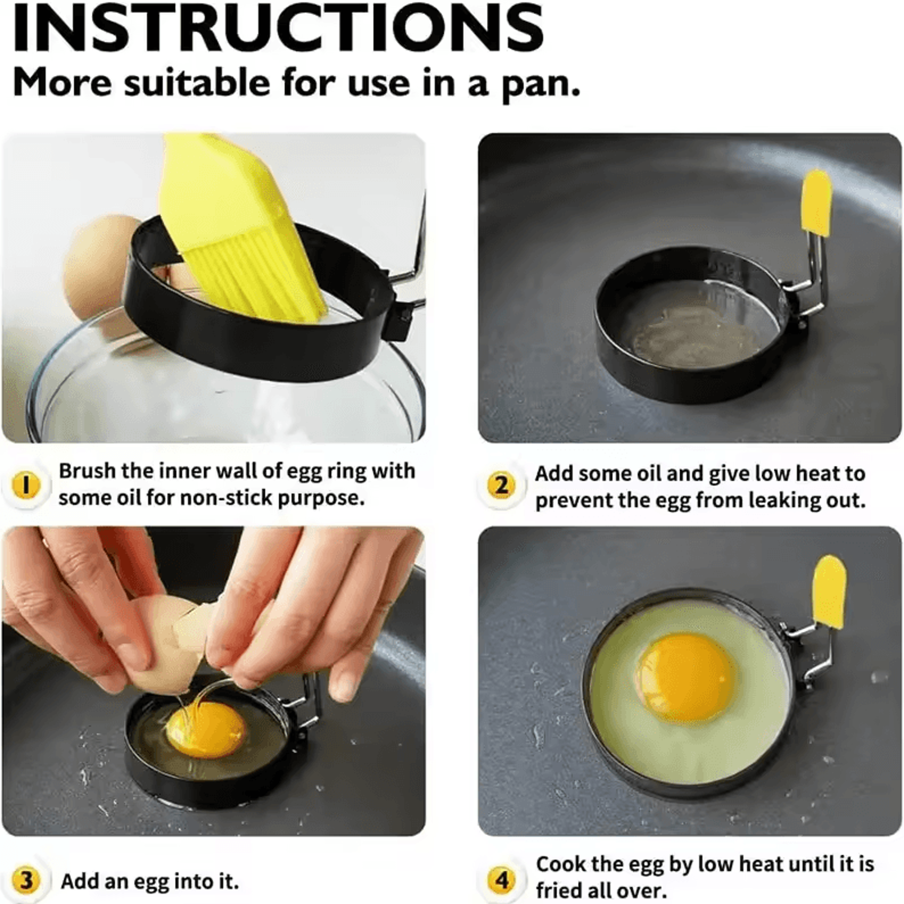 Professional Stainless Steel Pancake Ring Set  Fried Egg  Pancake Shapers With Orange Silicone Hand 1