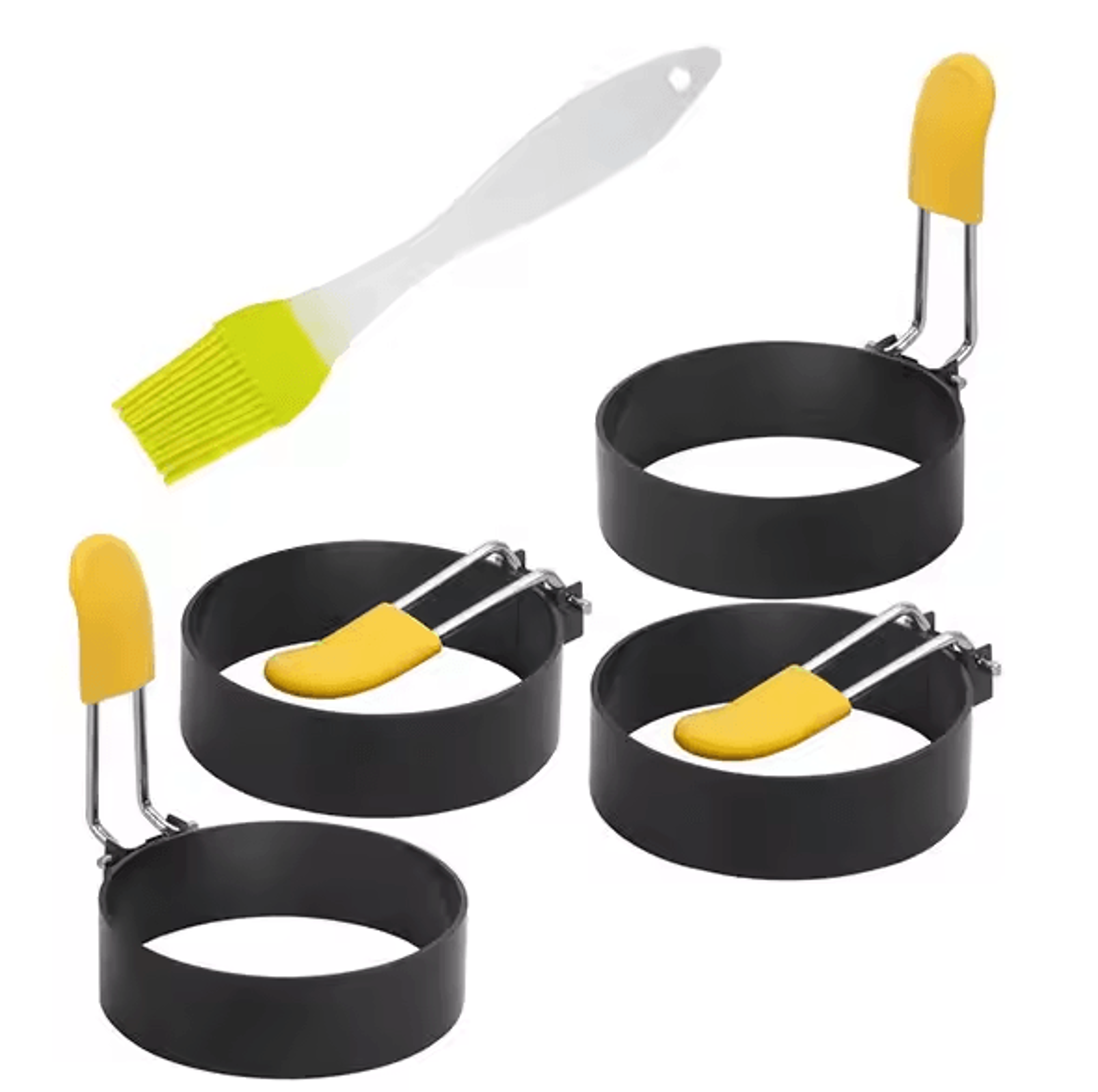 Professional Stainless Steel Pancake Ring Set  Fried Egg  Pancake Shapers With Orange Silicone Hand 6
