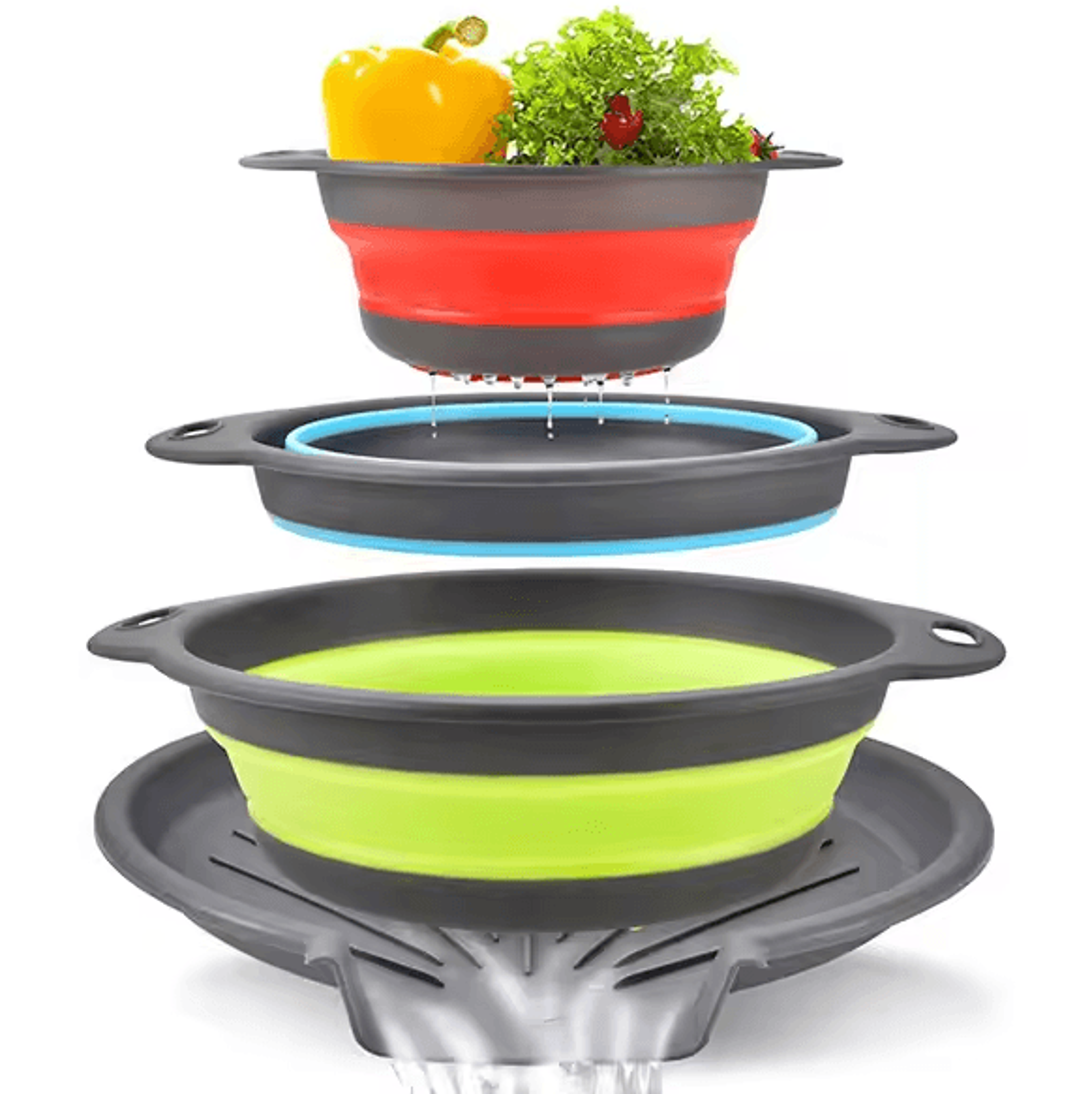 34PCS Foldable Kitchen Colander Strainer Set  SelfDraining OverSink Strainers 9