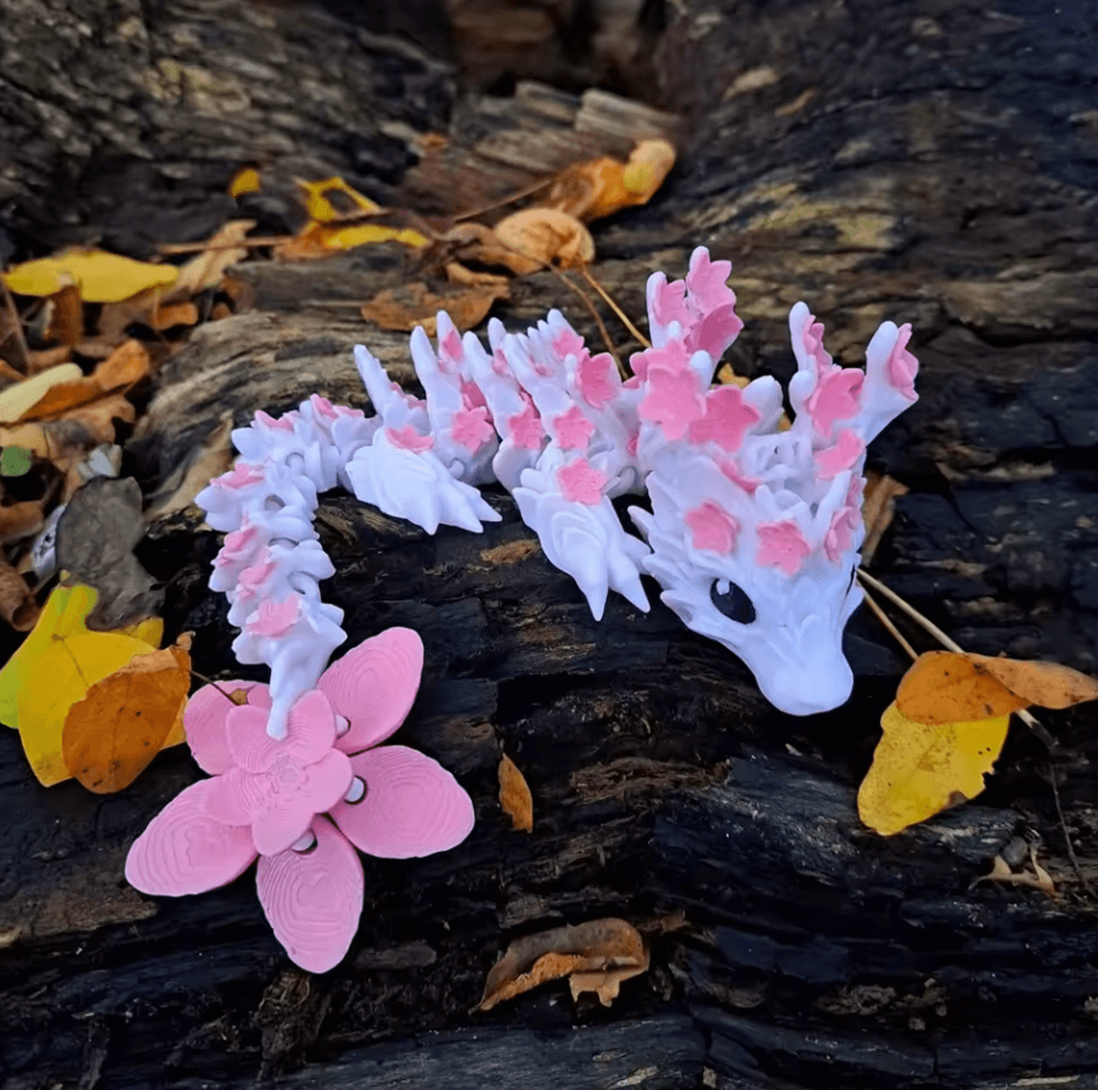 Vibrant 3D Printed Cherry Blossom Dragon Statue  Colorful Fantasy Figurine Decor 0