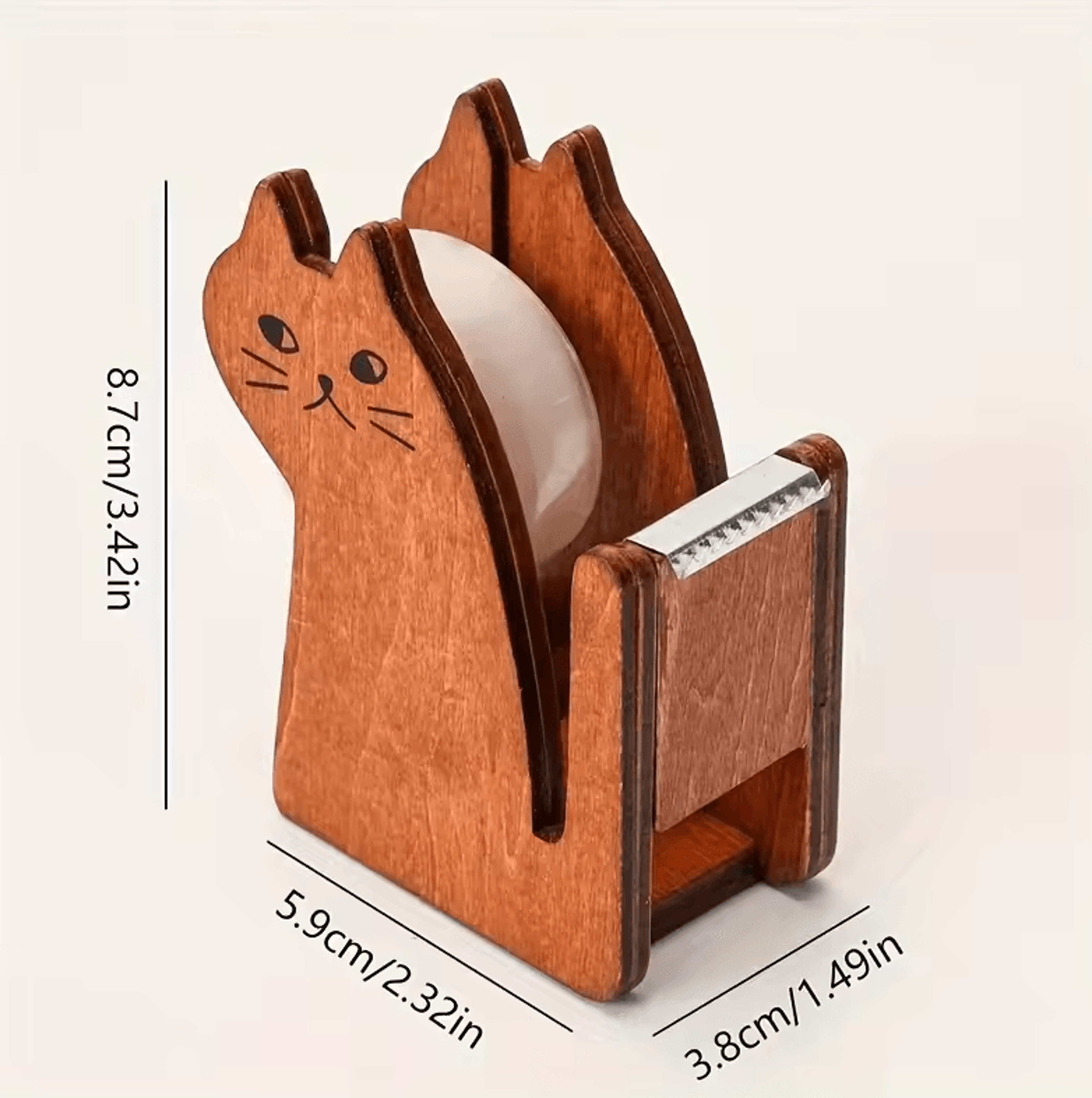 Cute Cat Shaped Tape Dispenser  Wooden  Transparent Plastic Tape Holder For Desk 2
