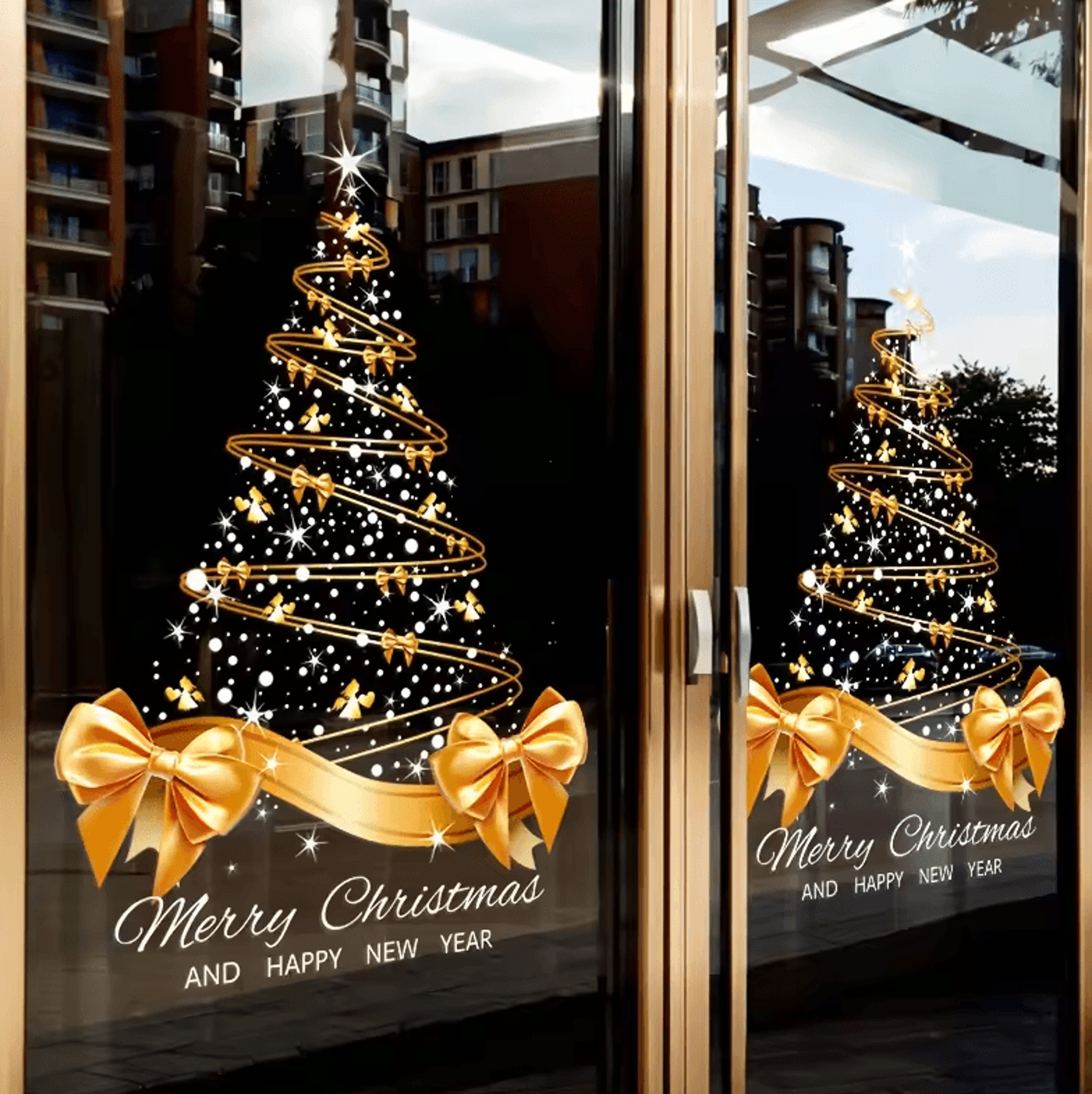 Golden Christmas Tree Window Stickers  DIY Merry Christmas Electrostatic Decals 1