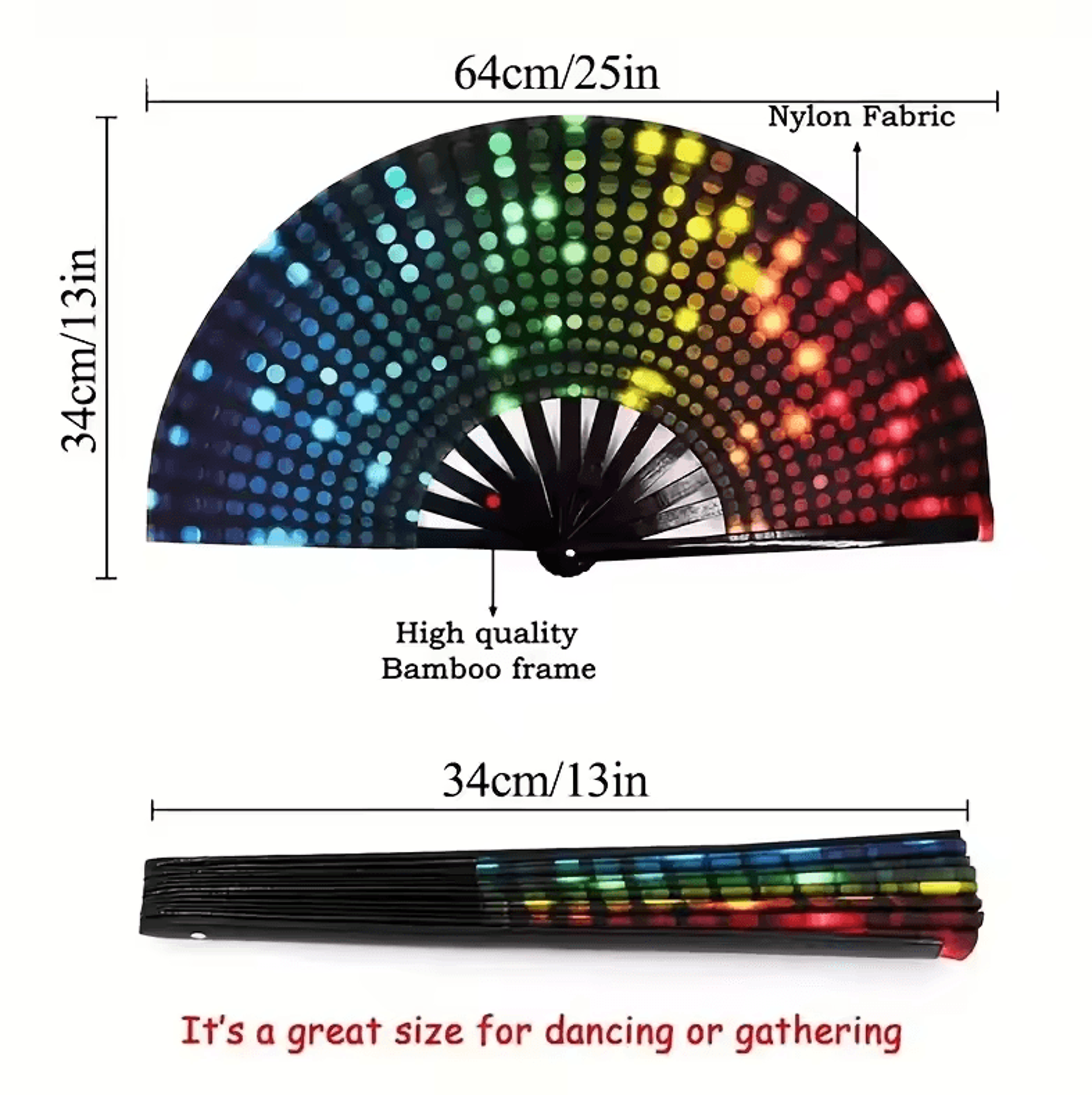 Large Carnival Folding Fan With Energetic Neon Mushroom Pattern  Unisex Hand Fan 4