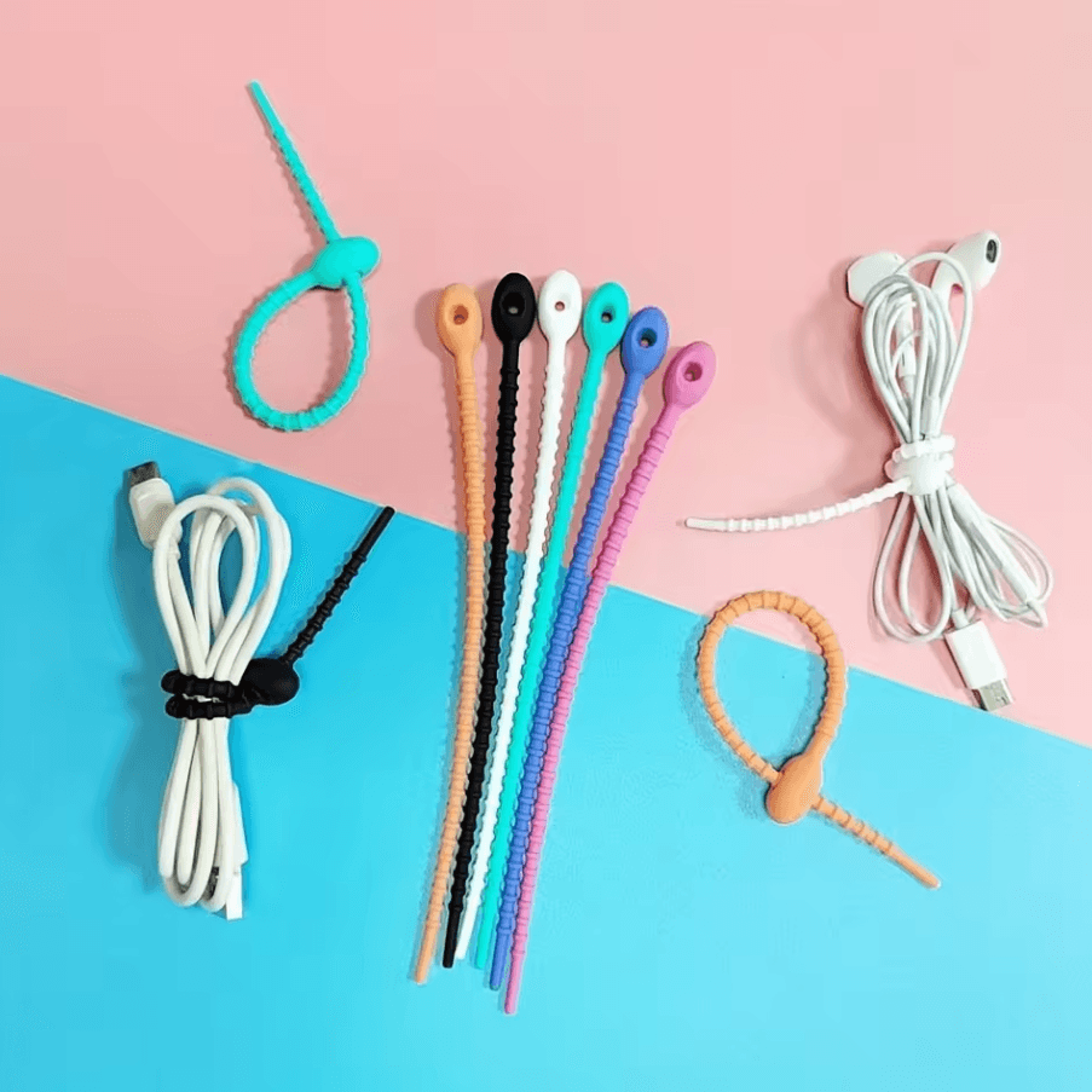 Reusable Silicone Cable Organizer  Cable Ties  Twisted Straps For Neat Wire Management 0