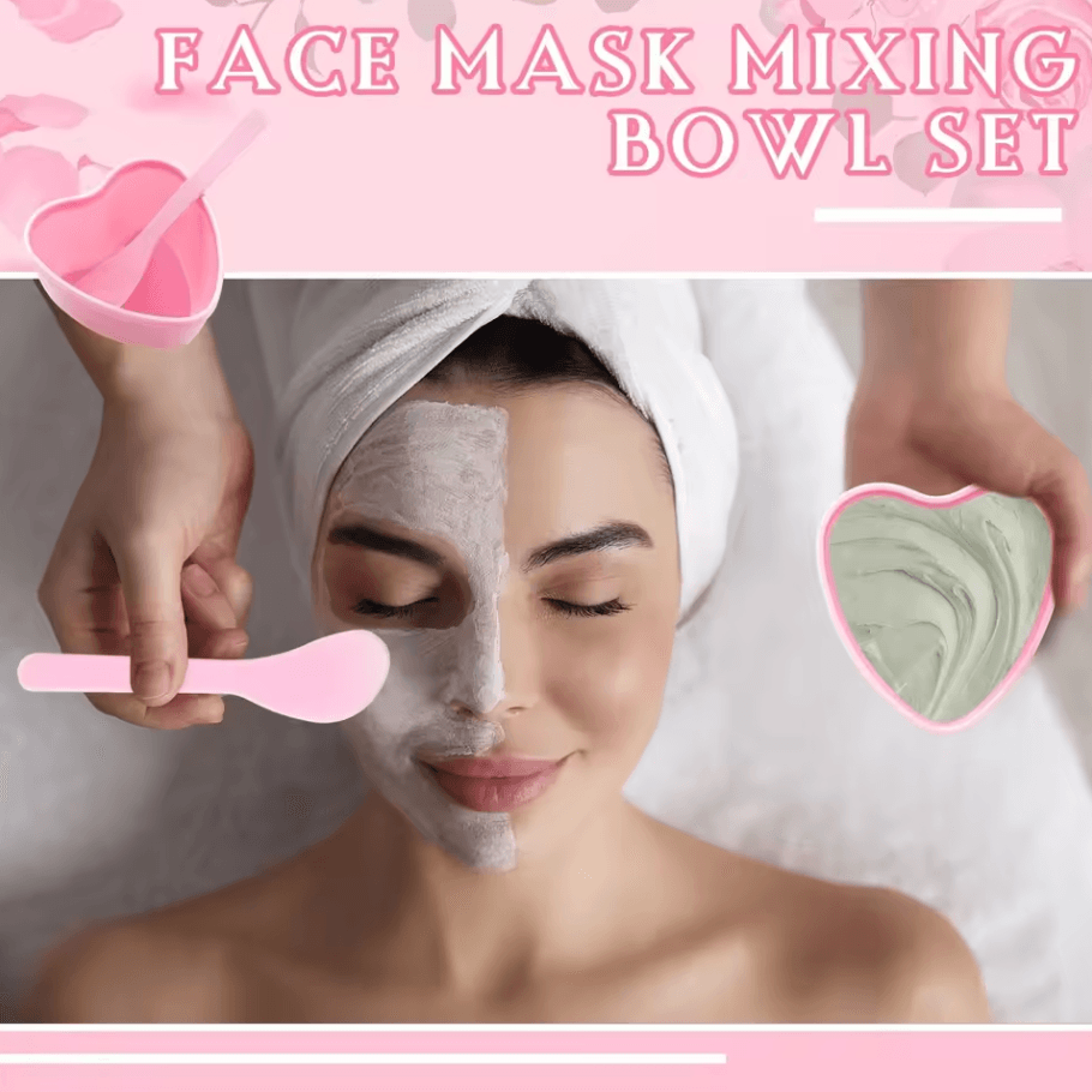 6Piece Pink Heart Shaped Facial Mask Mixing Bowl Set  DIY Skincare Tool With Scraper 2