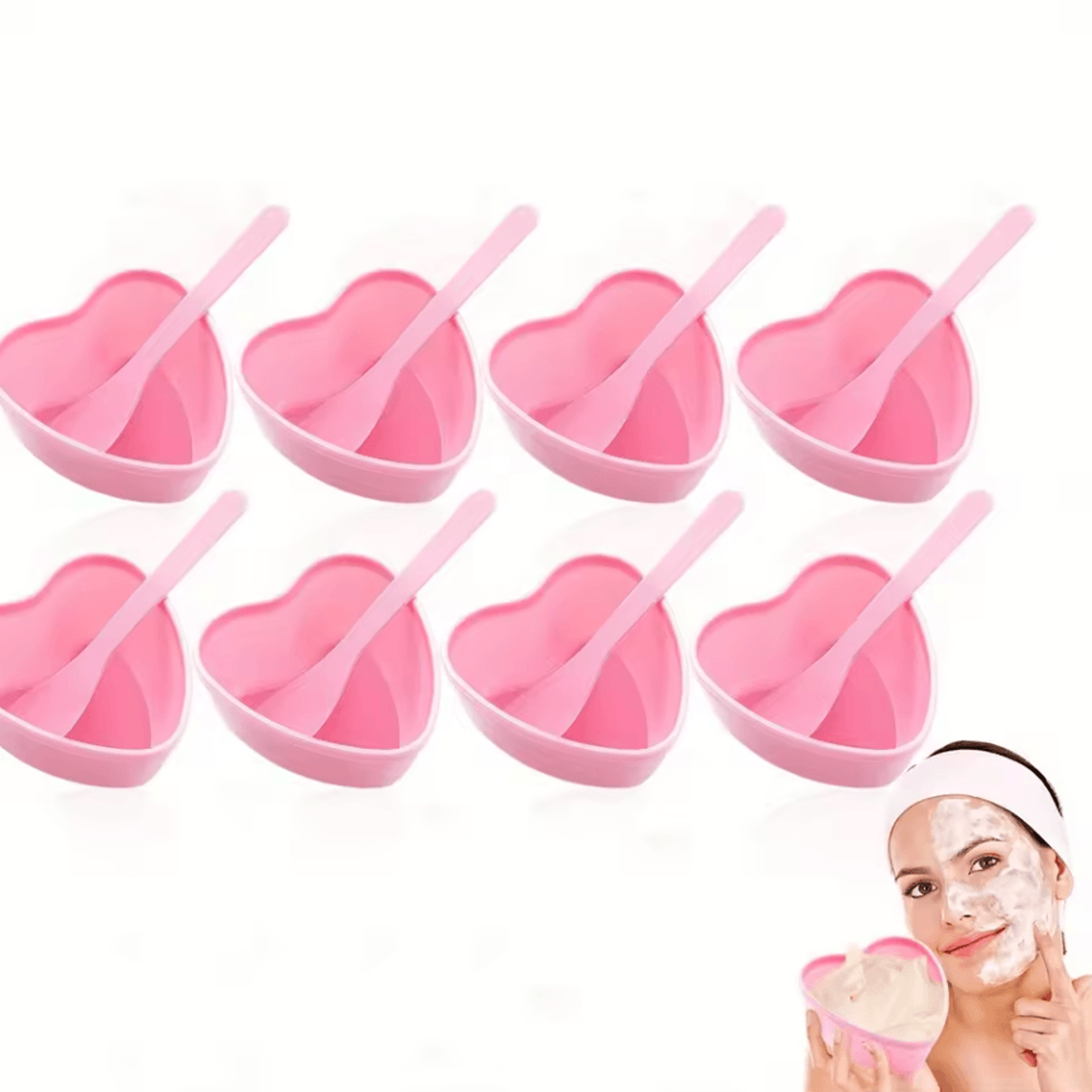 6Piece Pink Heart Shaped Facial Mask Mixing Bowl Set  DIY Skincare Tool With Scraper 5