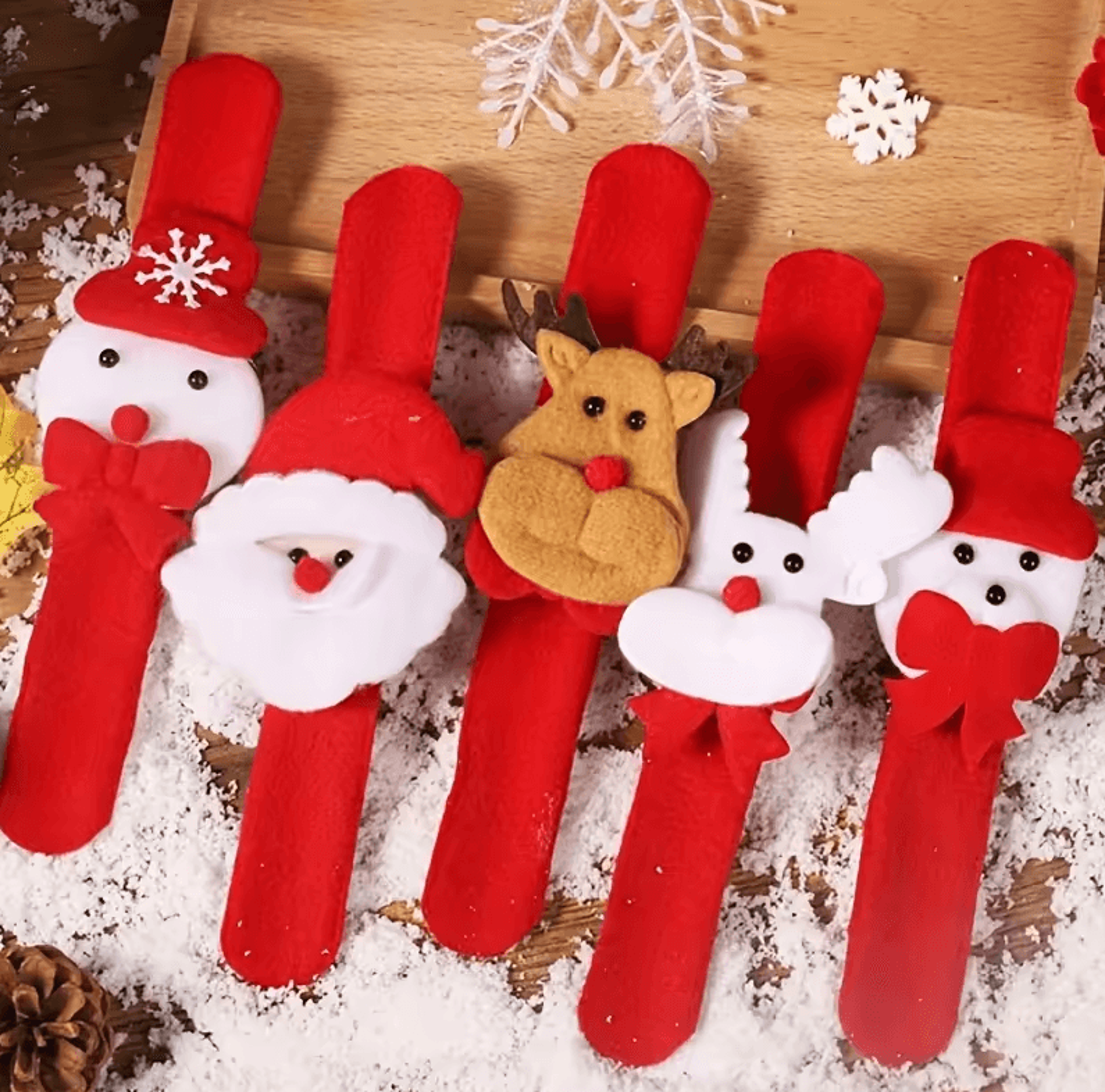 12 Christmas Clap Bracelets  Holiday Party Gifts With Santa Claus Snowman  Reindeer Designs 3