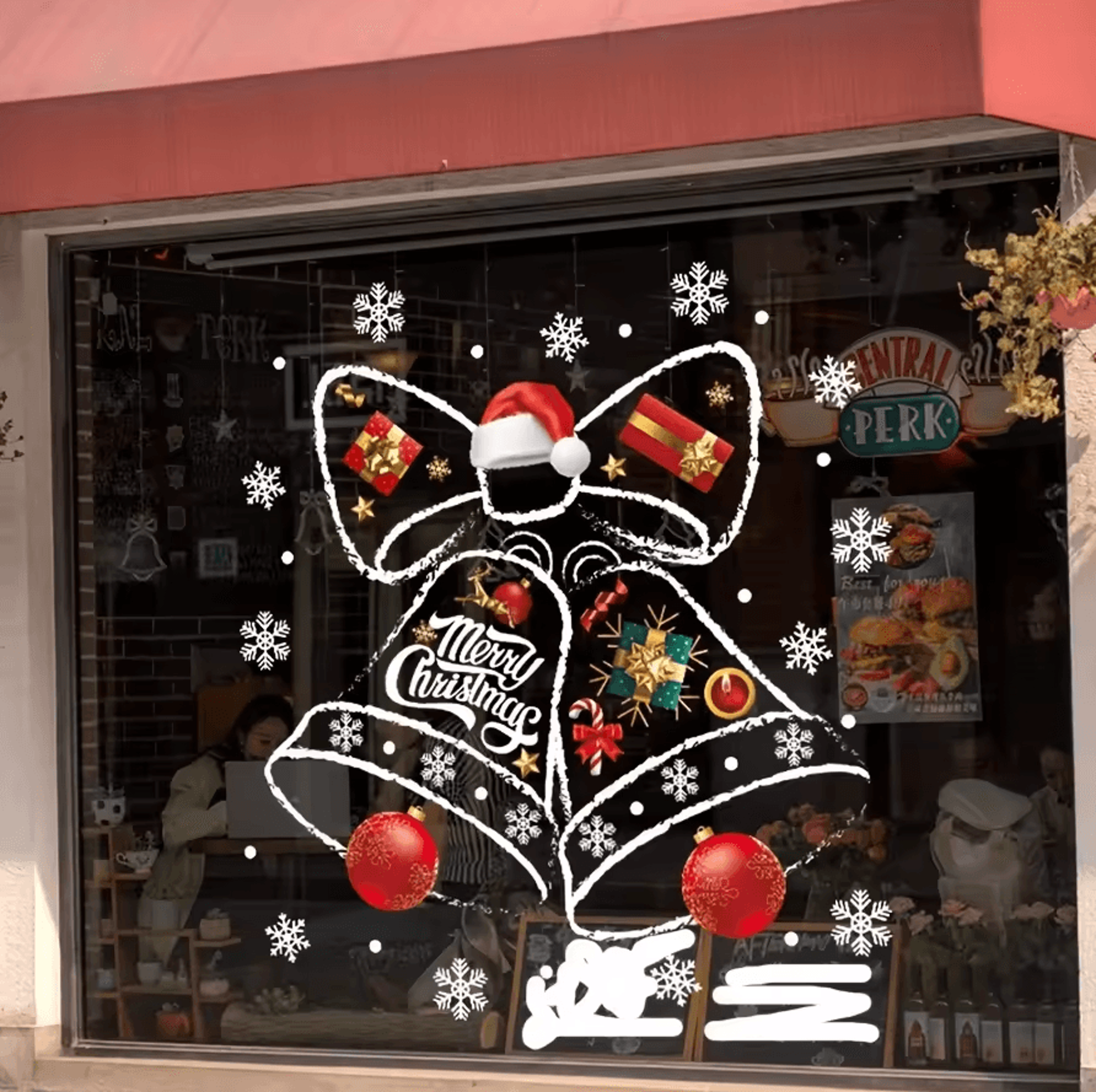 Christmas Decorative Window Stickers  Festive Clock Wall Decals For Holiday Shop  Home 5