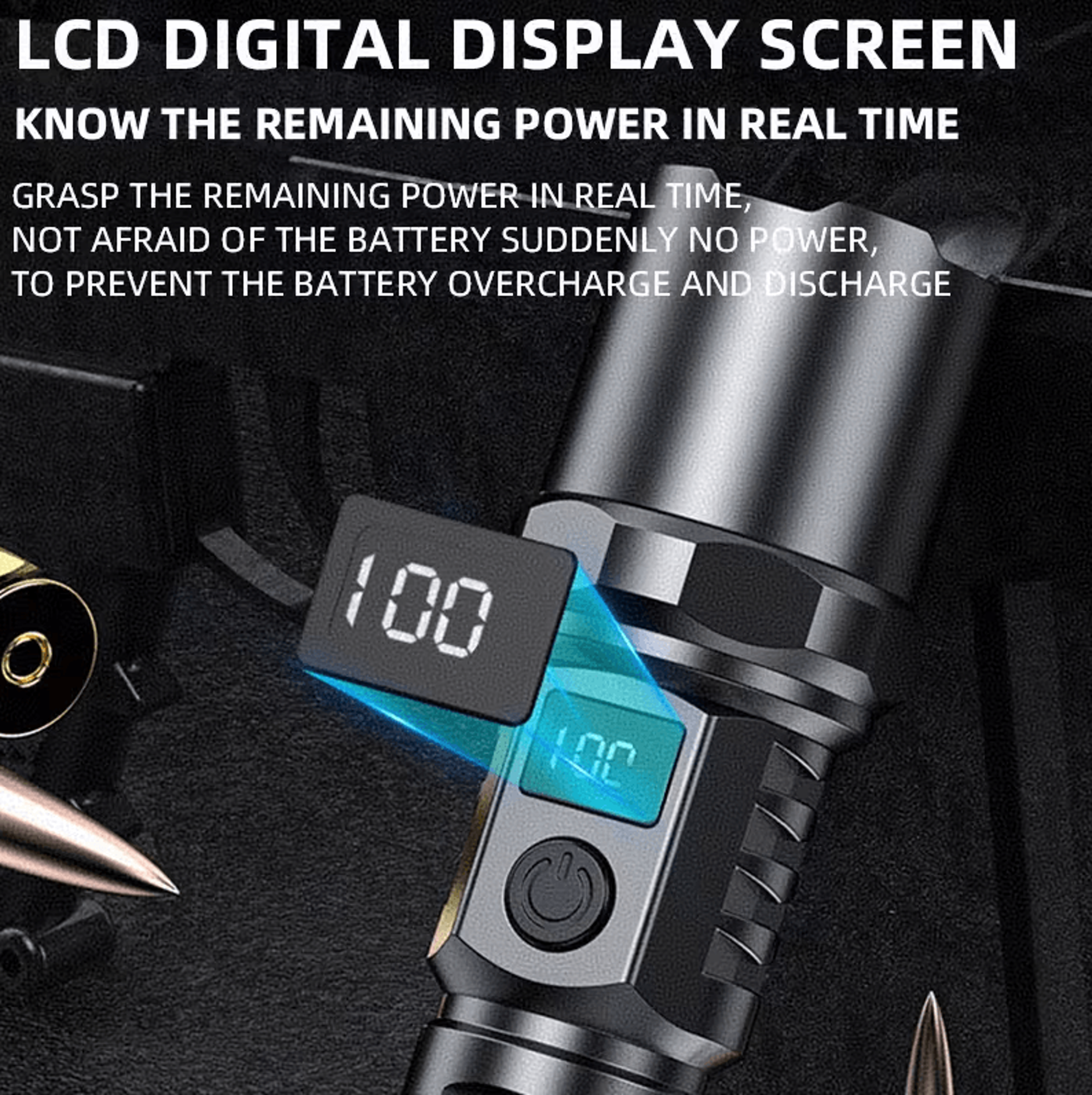 Ultra Bright LED Flashlight With Zoom  Battery Indicator  USB Charging Camping Light Torch 3