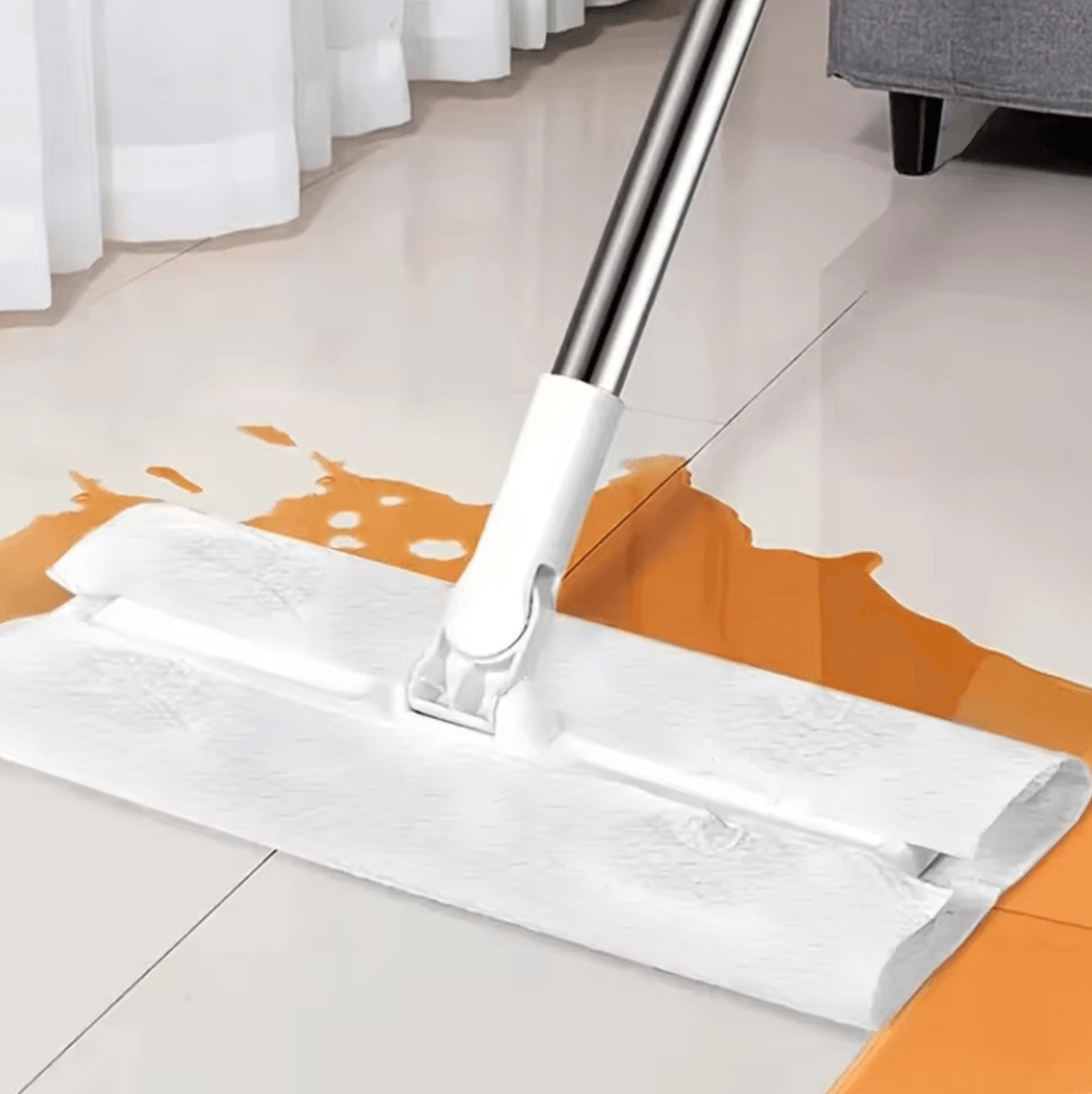 100 Pcs Dust Removal Paper  White Aluminum Pole Flat Dust Mop  MultiSurface DryWet Floor Cleaner 2