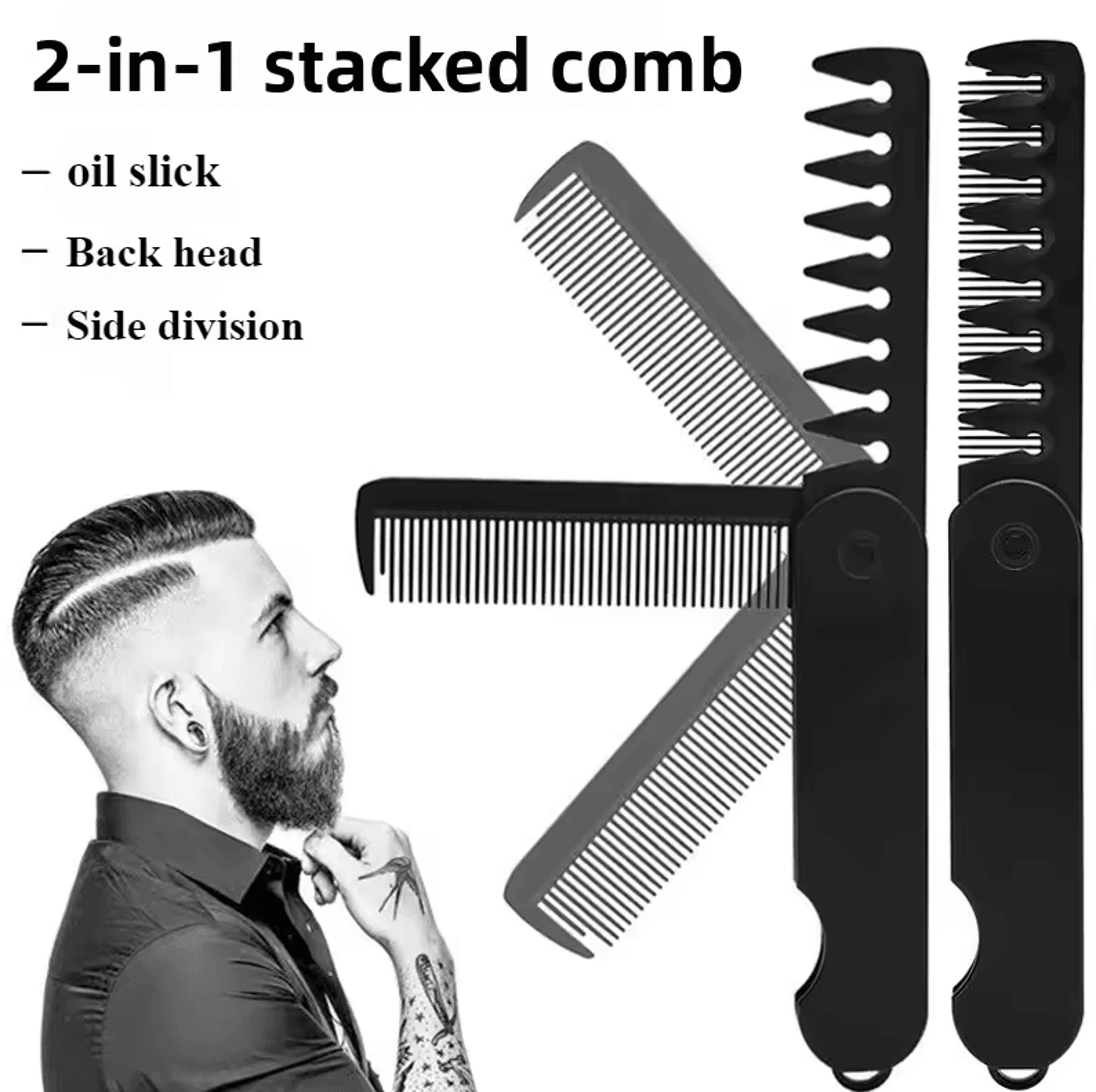 Folding Beard And Hair Comb Grooming Tool  2in1 Double Tooth Portable Travel Beard Comb 0