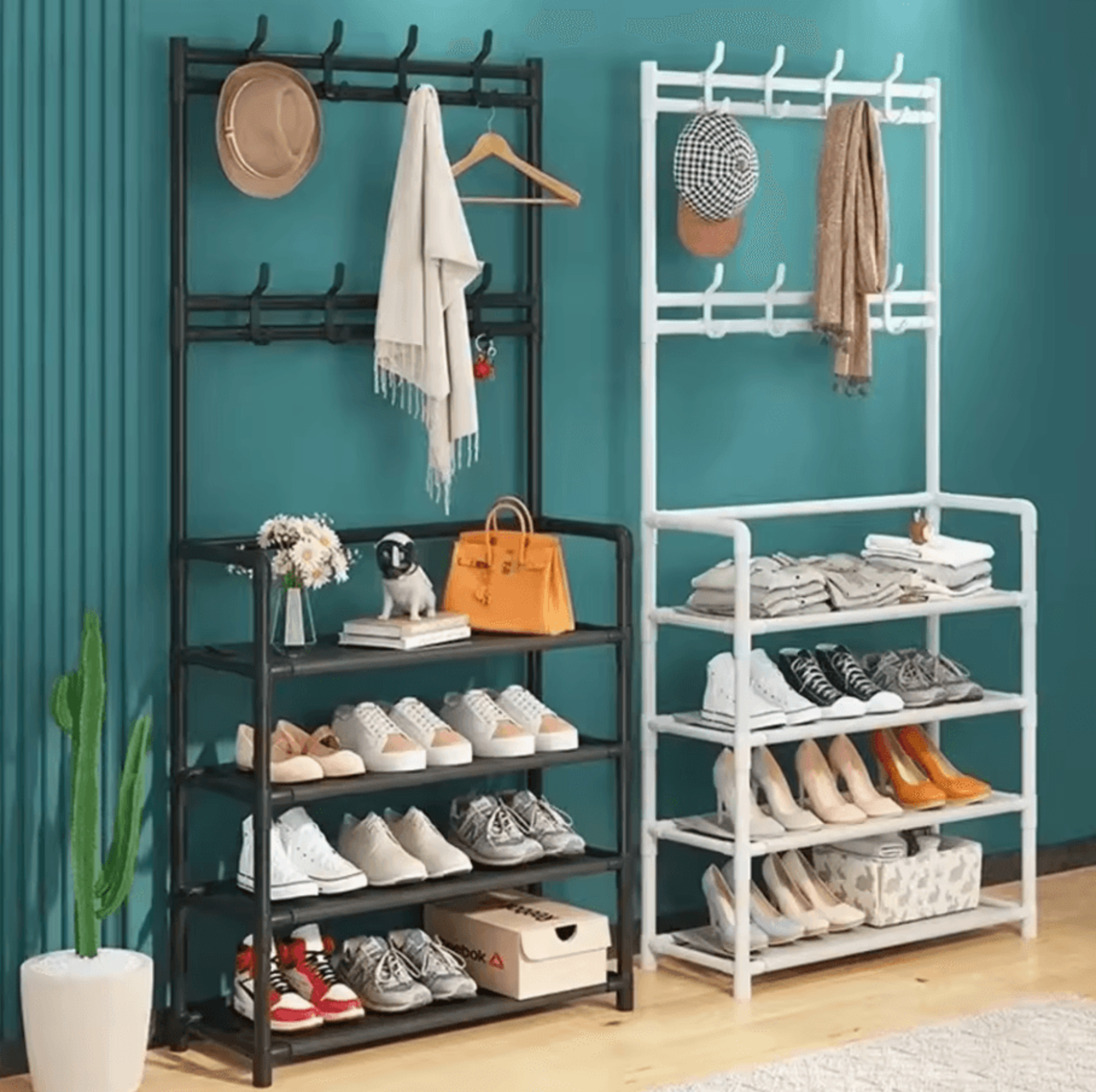 MultiLayer Clothes  Shoe Rack  FloorStanding Organizer With DIY Doorway Hanger Shelf 0