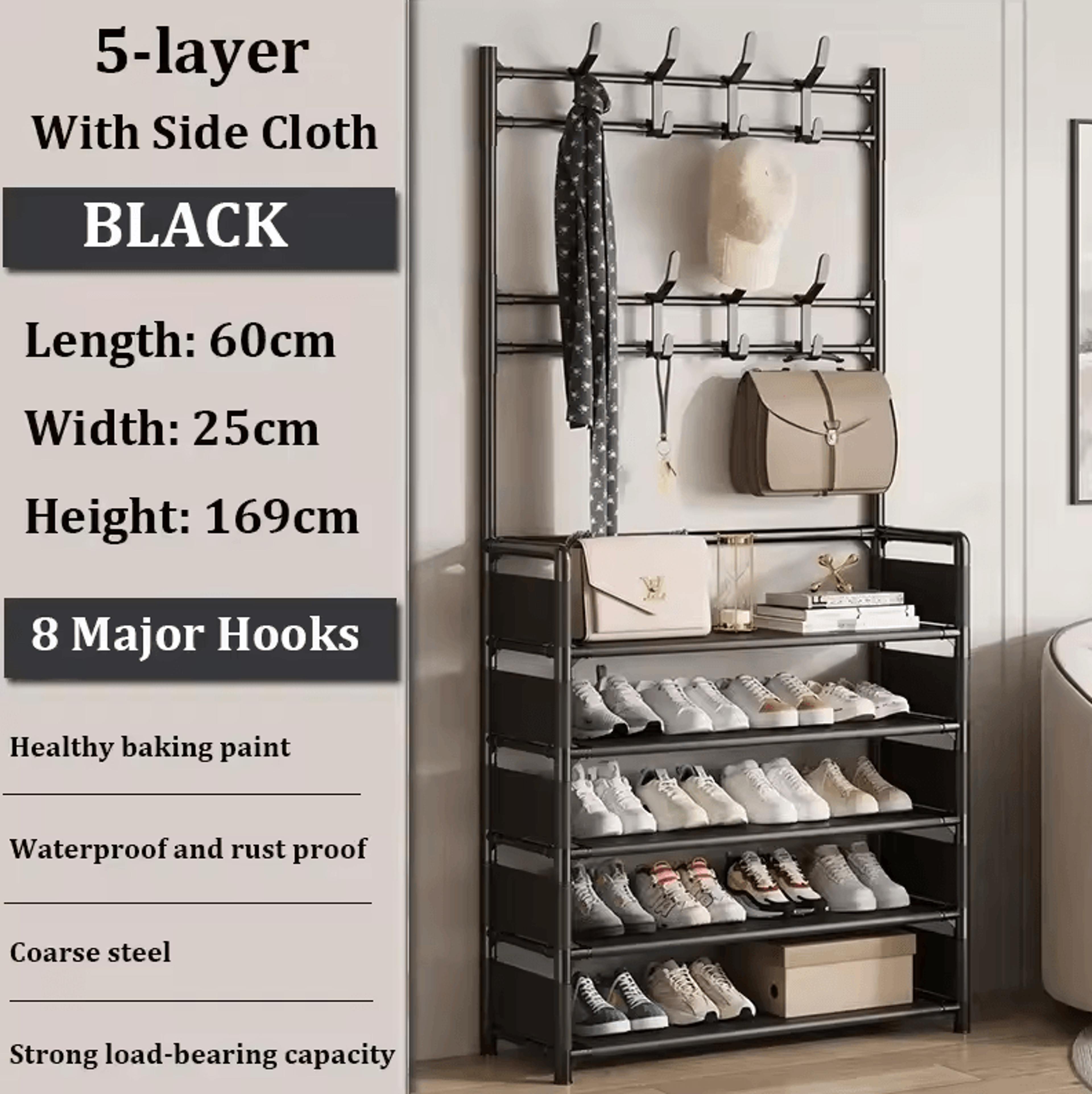 MultiLayer Clothes  Shoe Rack  FloorStanding Organizer With DIY Doorway Hanger Shelf 9