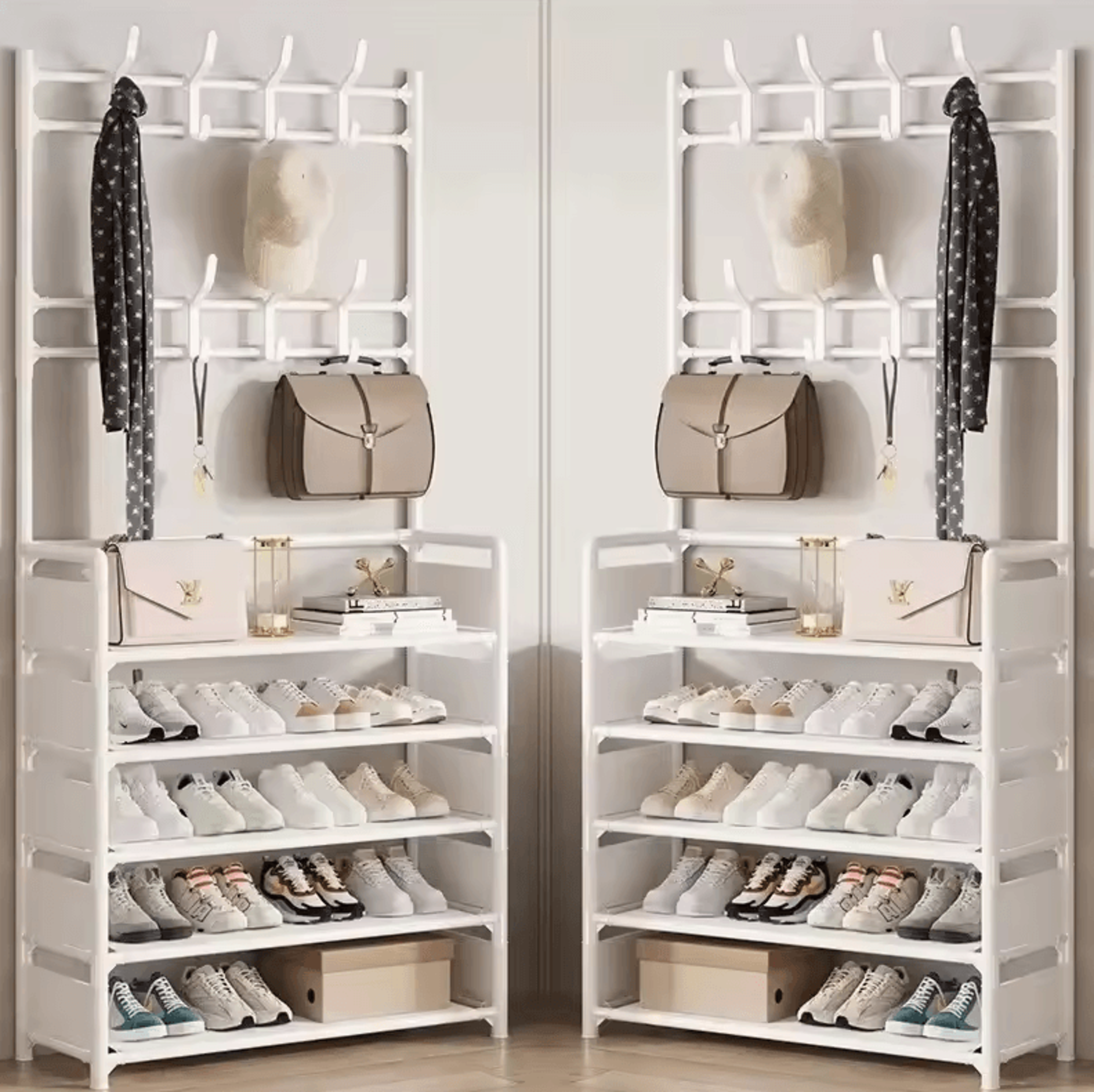MultiLayer Clothes  Shoe Rack  FloorStanding Organizer With DIY Doorway Hanger Shelf 12