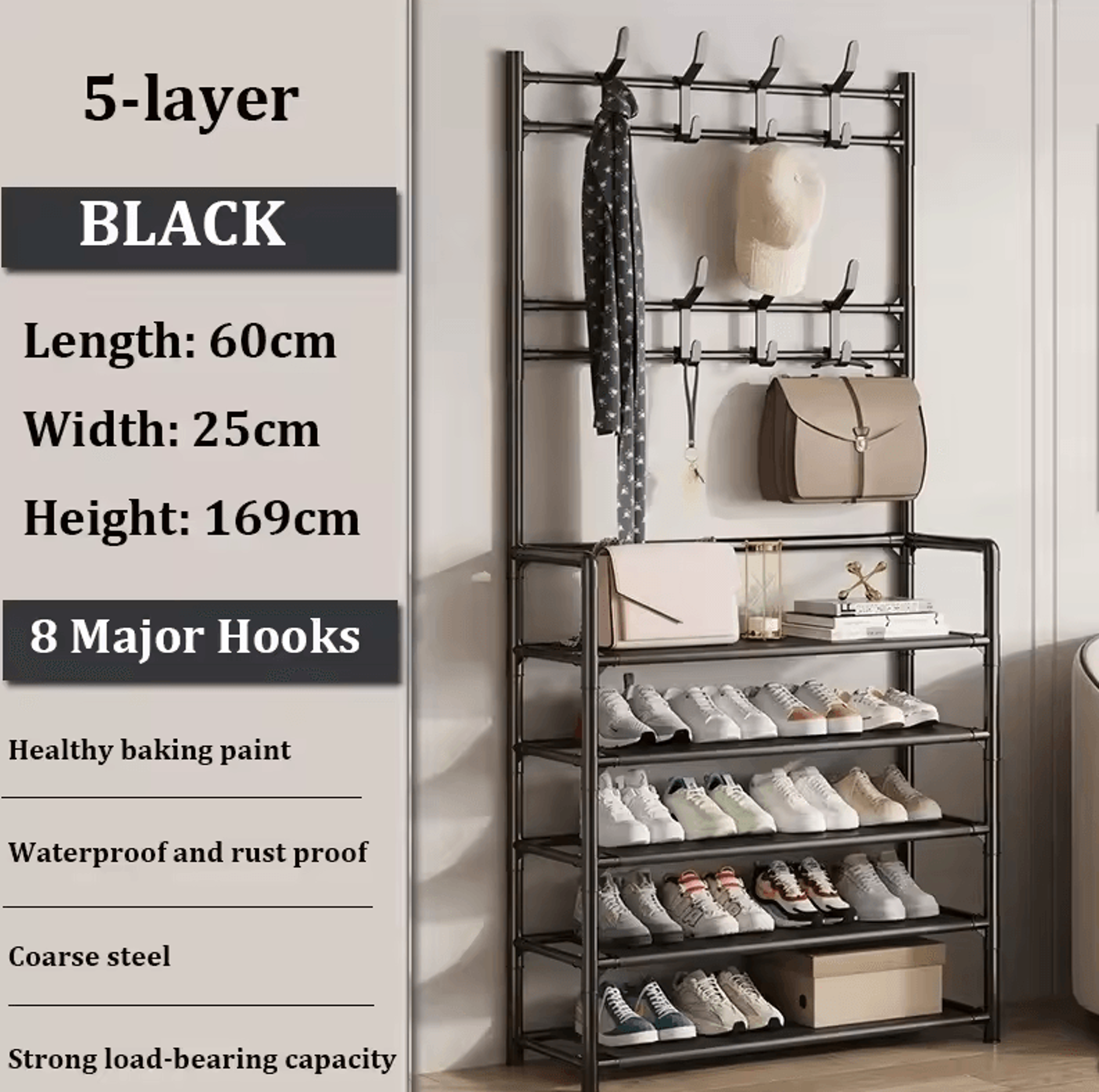 MultiLayer Clothes  Shoe Rack  FloorStanding Organizer With DIY Doorway Hanger Shelf 17