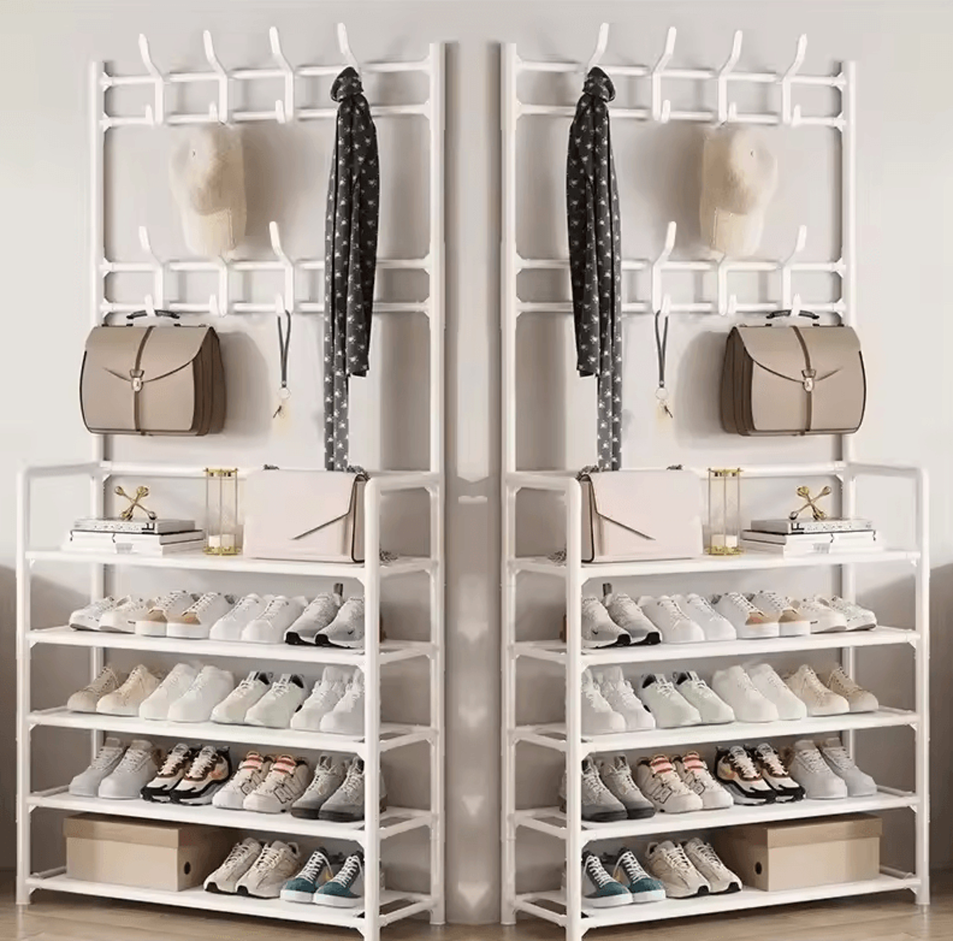 MultiLayer Clothes  Shoe Rack  FloorStanding Organizer With DIY Doorway Hanger Shelf 18