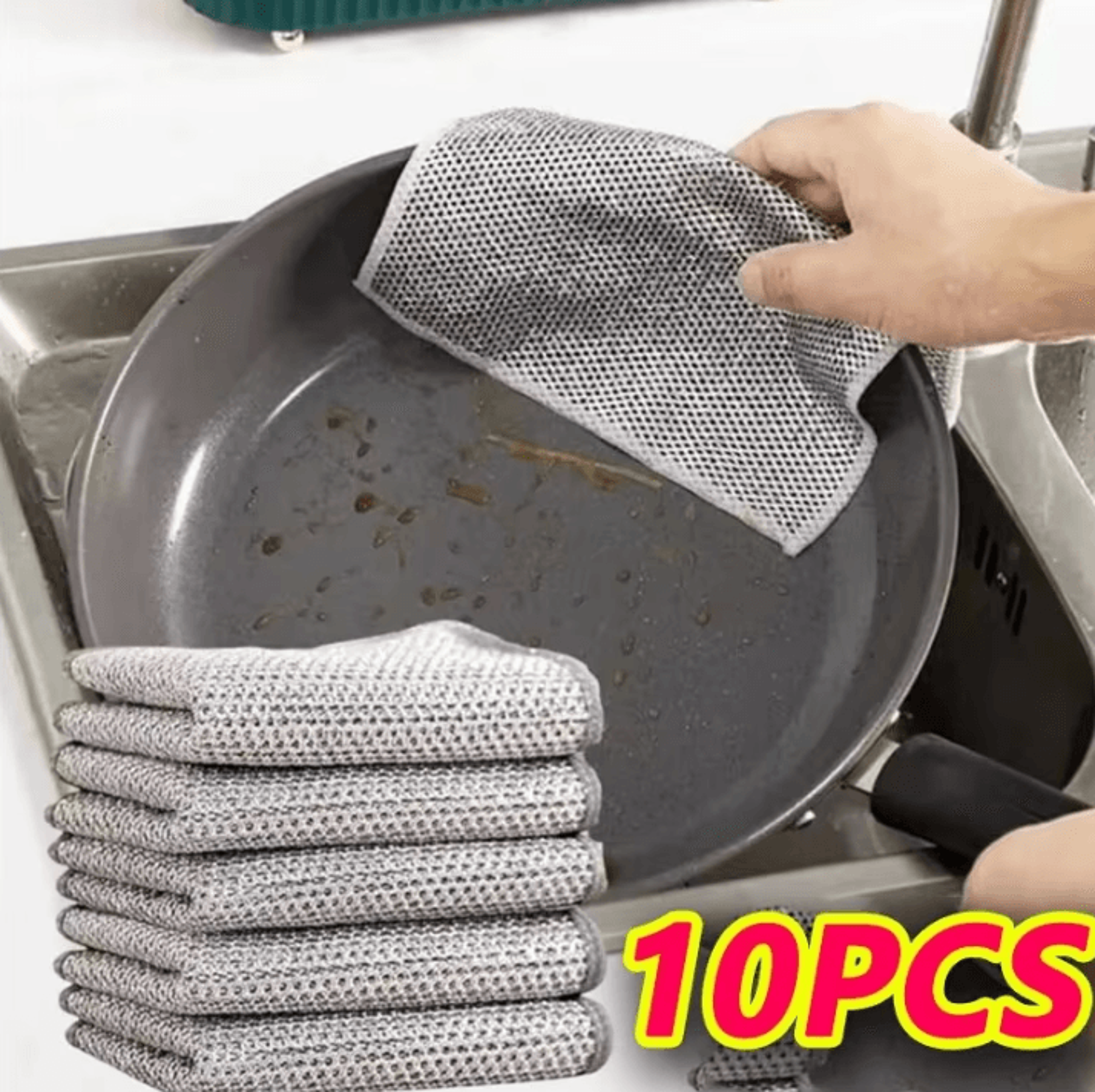 10pcs Magic Dishcloth Cleaning Cloths With Silver Wire And Steel Scrubbing Balls 0