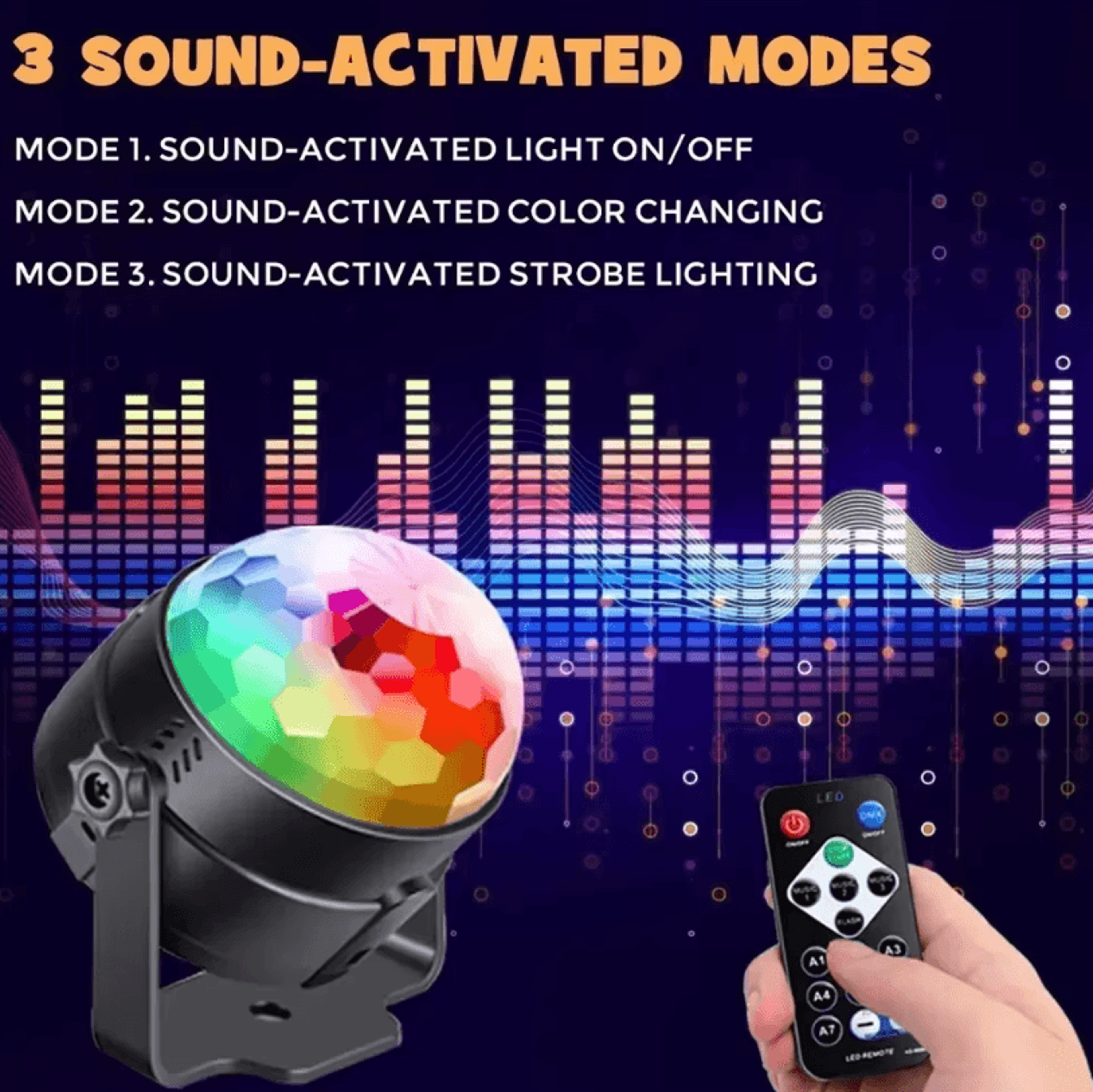 RGB LED Rotating Party Light  Sound Controlled DJ Stage  Disco Lamp With Remote 2