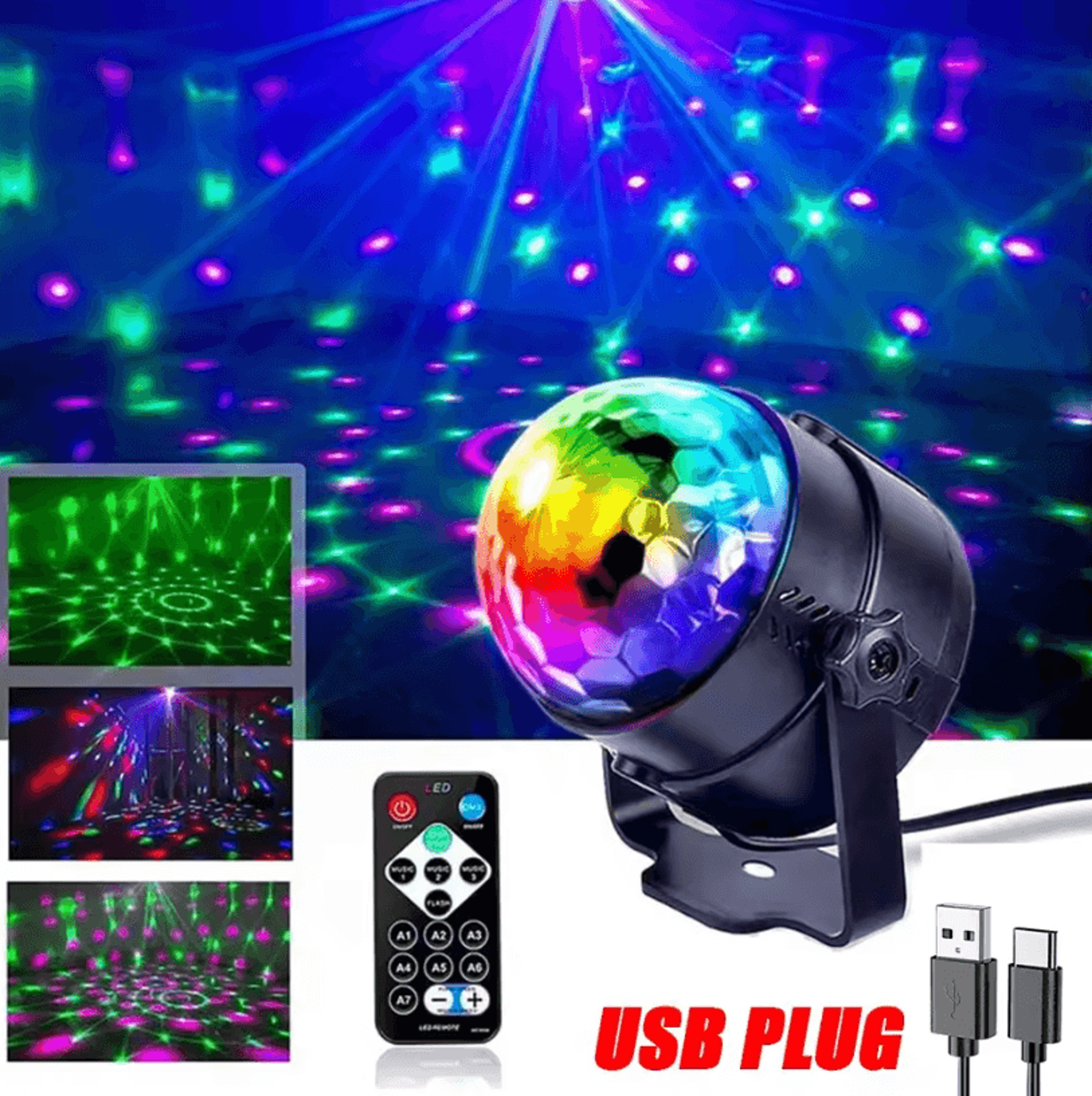 RGB LED Rotating Party Light  Sound Controlled DJ Stage  Disco Lamp With Remote 6