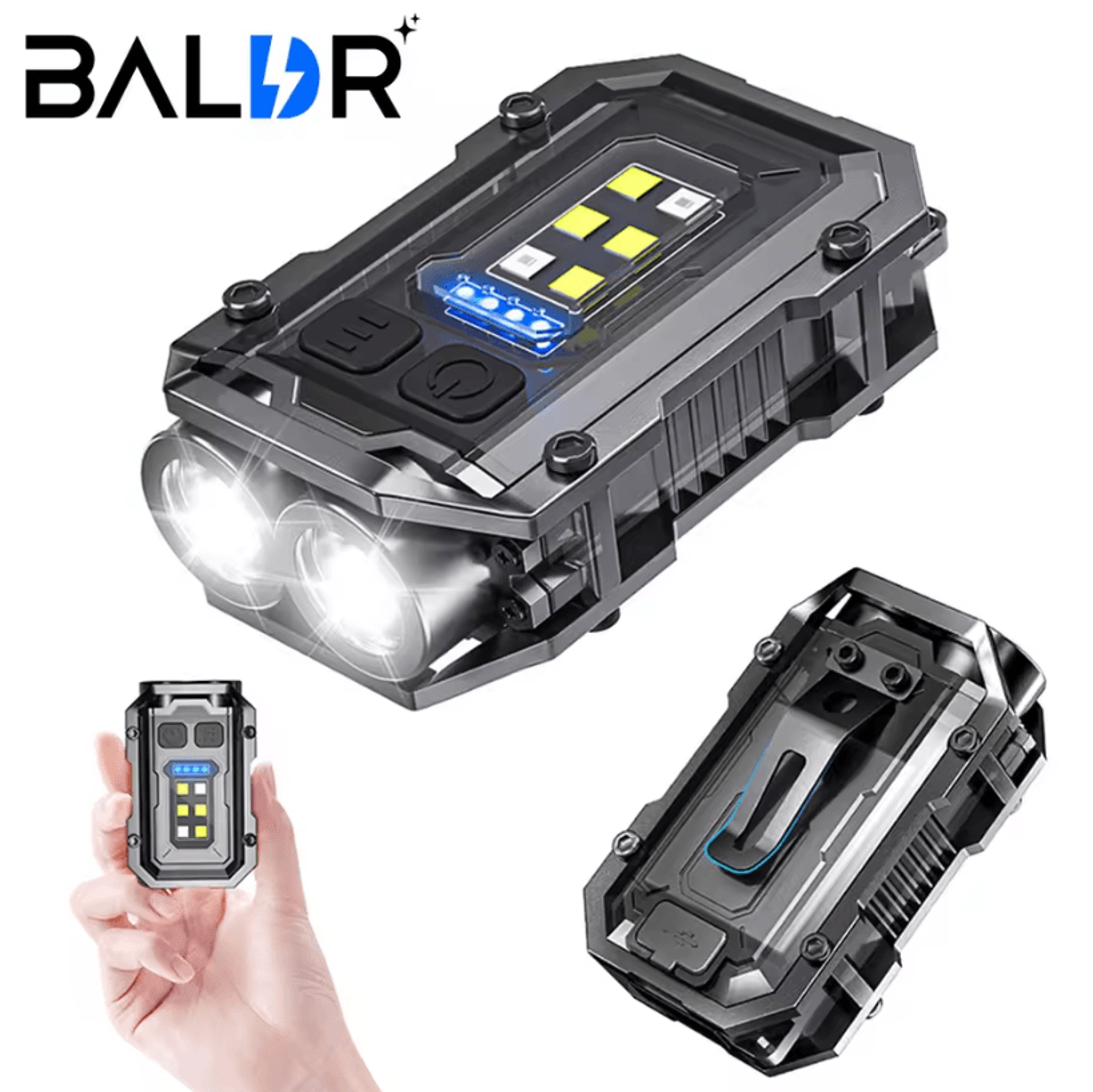 BALDR Pocket Torch Flashlight  Rechargeable EDC Mini Flashlight With Magnetic COB Work Light LED Ke 0