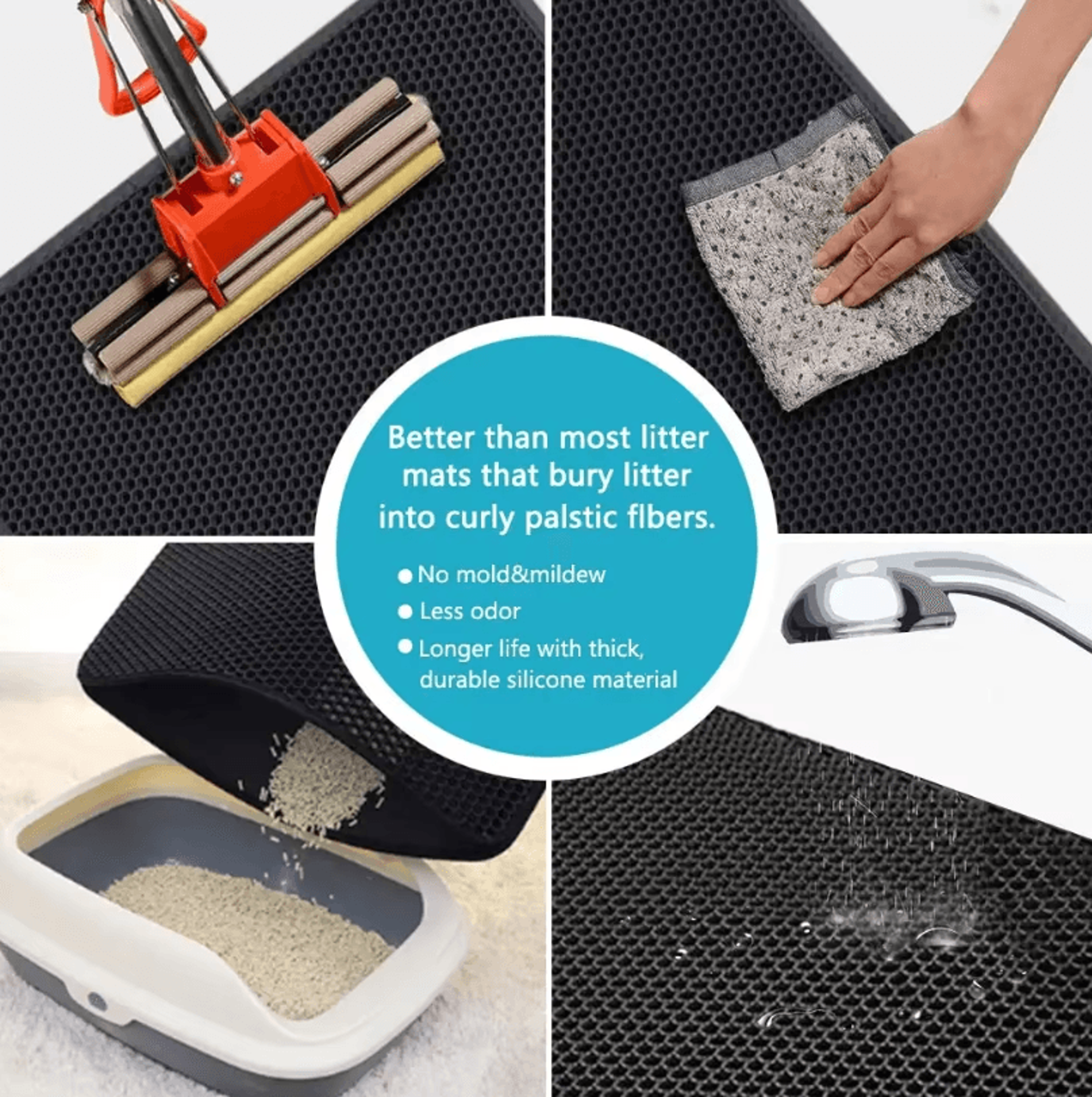 Cat Litter Mat  Double Layer Waterproof Pet Pad With NonSlip Sand Catcher Washable Clean Mat 2