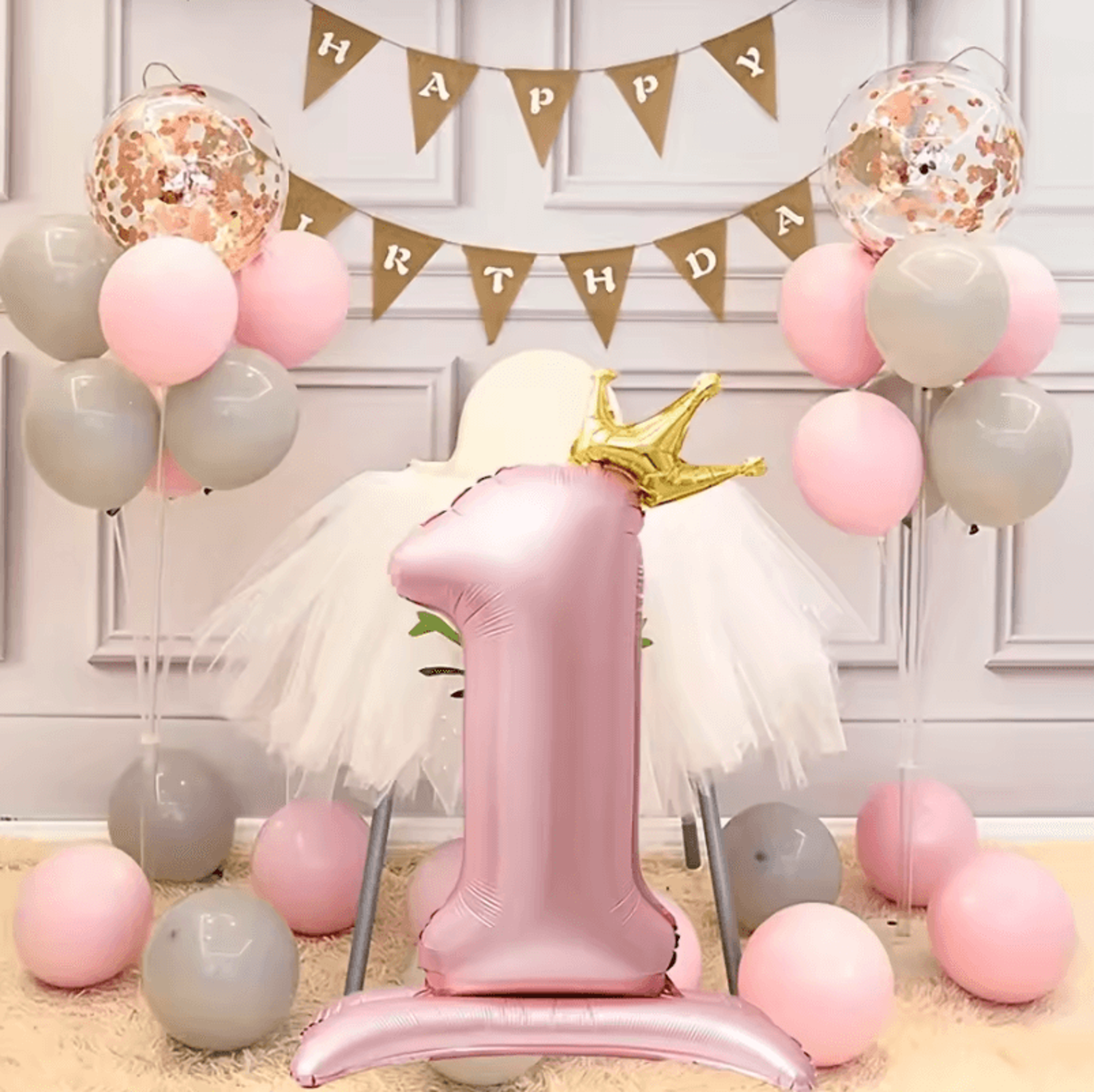 Elegant 40 Inch Number Balloons  Princess Birthday Balloons With Pink Crown Balloons For Party Deco 3