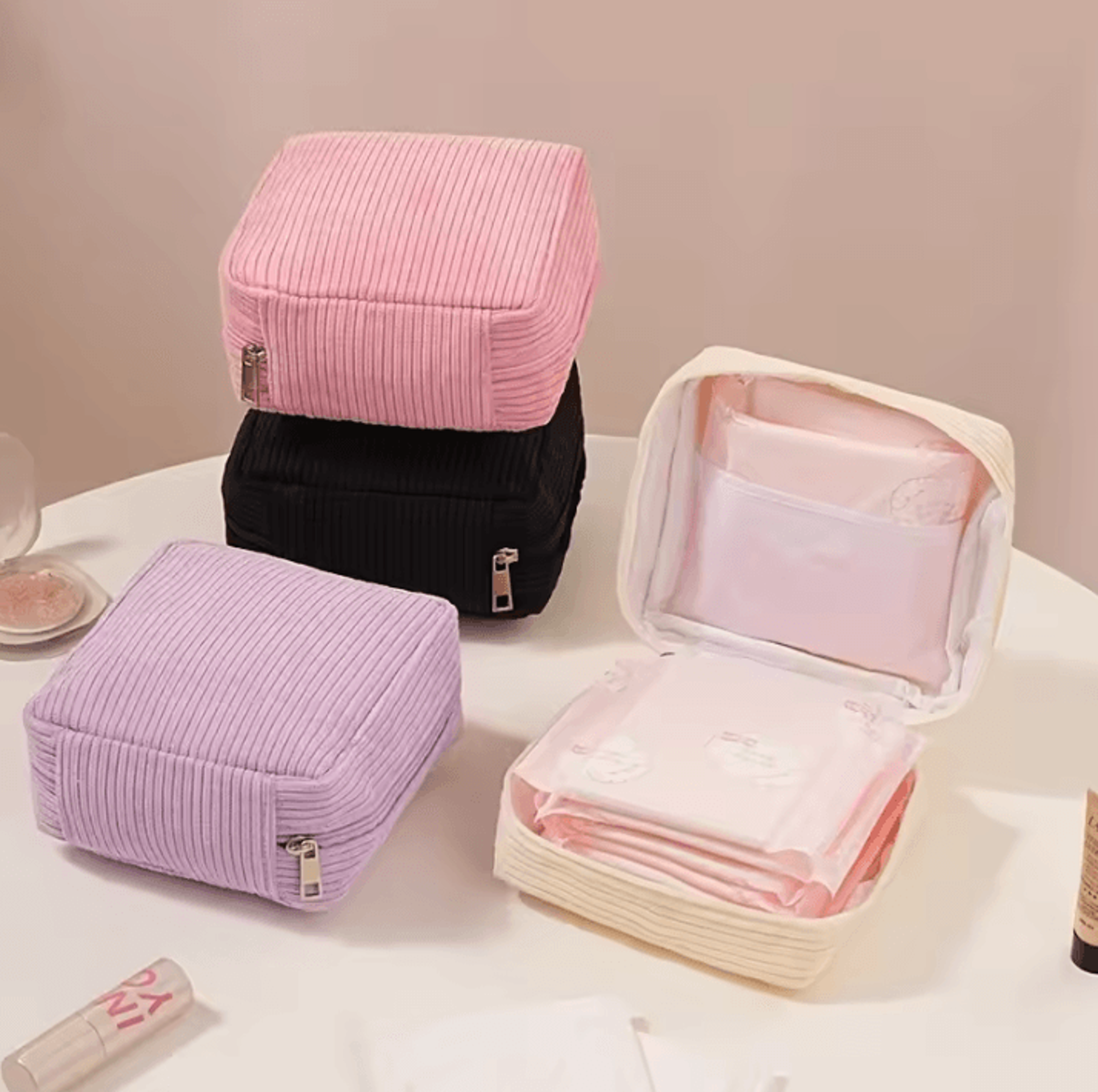 Makeup  Toiletry Storage Bag  Solid Color Sanitary Napkin Organizer Bag Large Capacity Travel Pouch 0