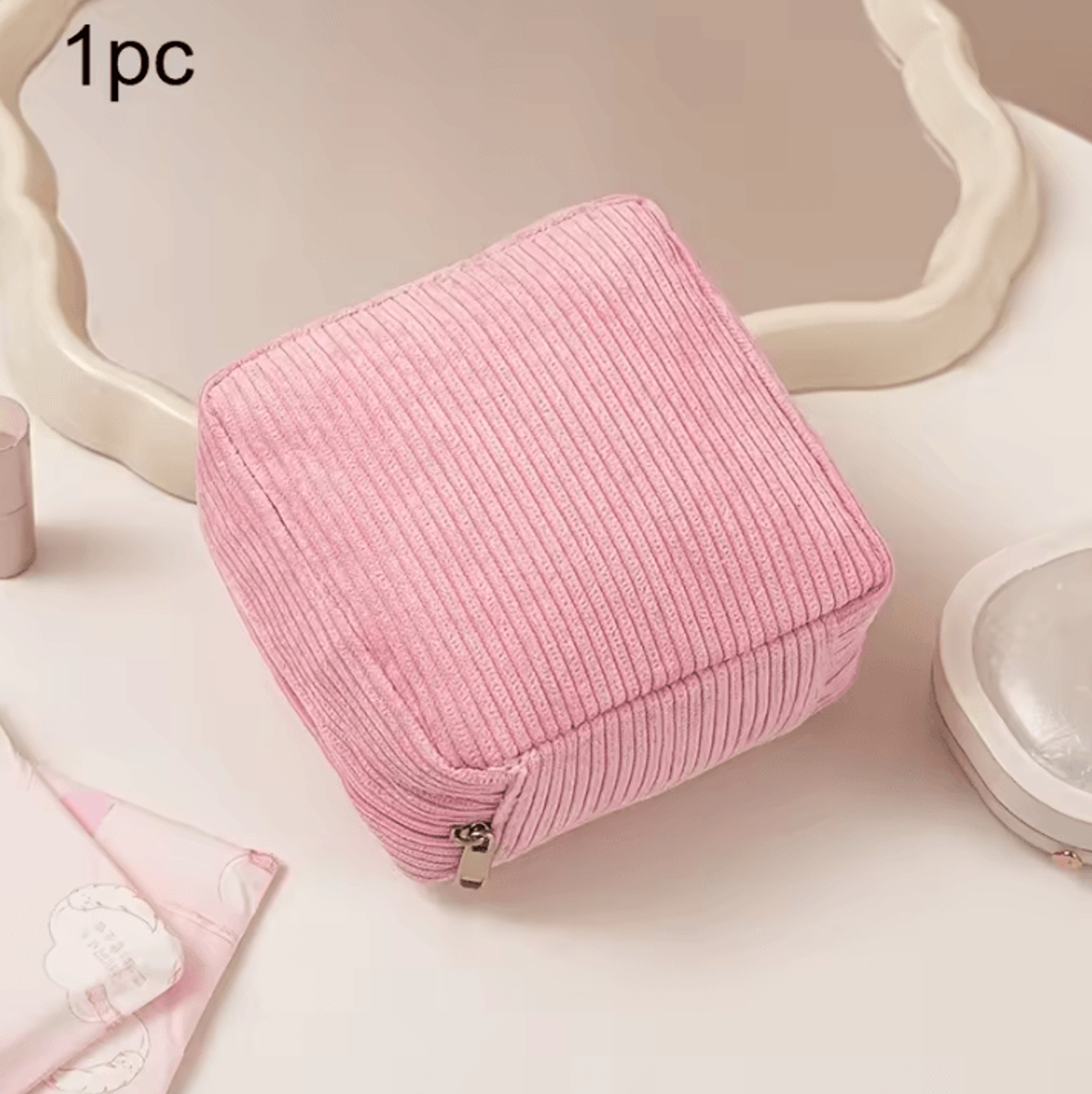 Makeup  Toiletry Storage Bag  Solid Color Sanitary Napkin Organizer Bag Large Capacity Travel Pouch 7