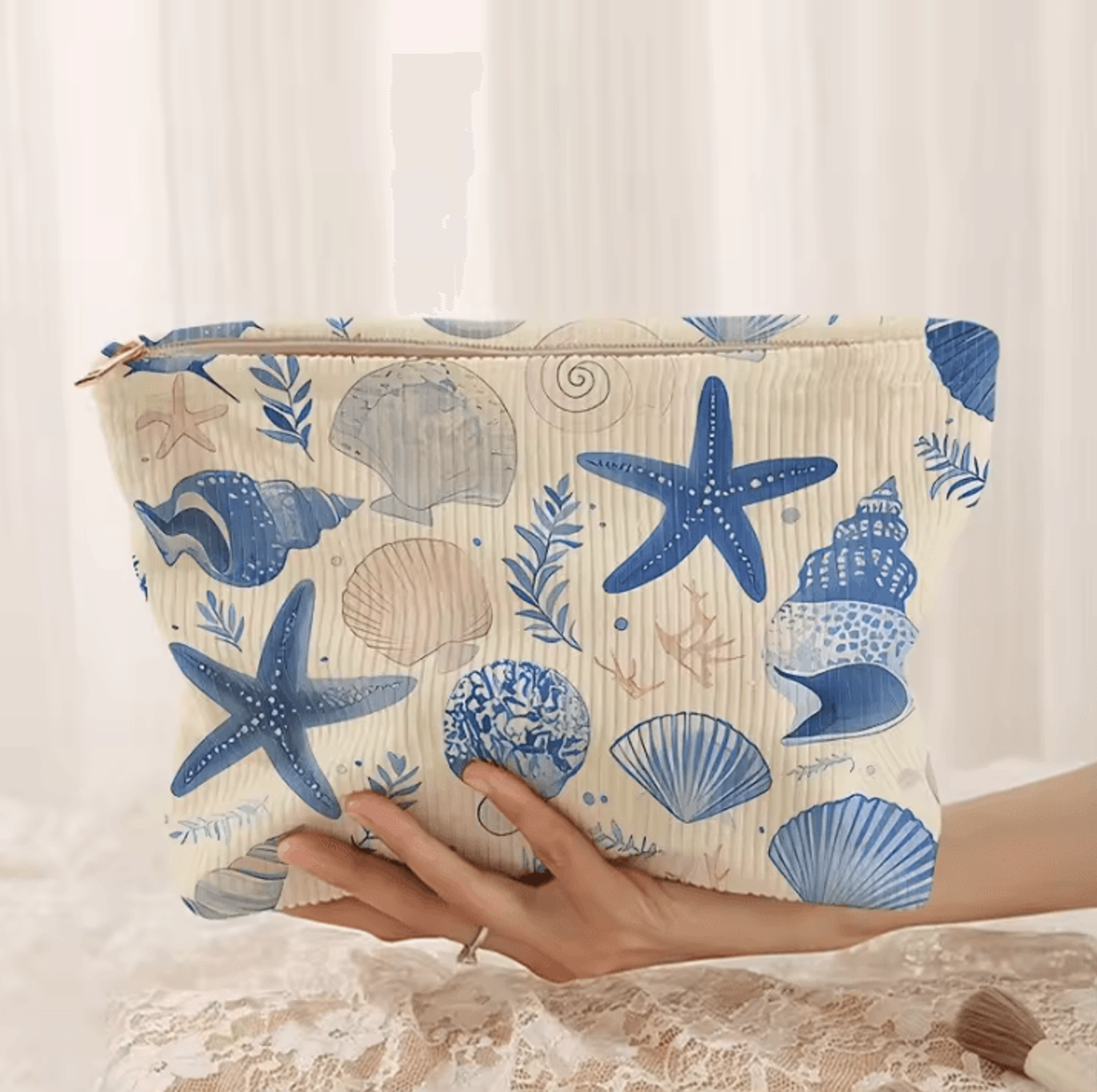 Floral Printed Makeup Bag  Minimalist Corduroy Travel Cosmetic Storage Bag Lightweight Multifunctio 2