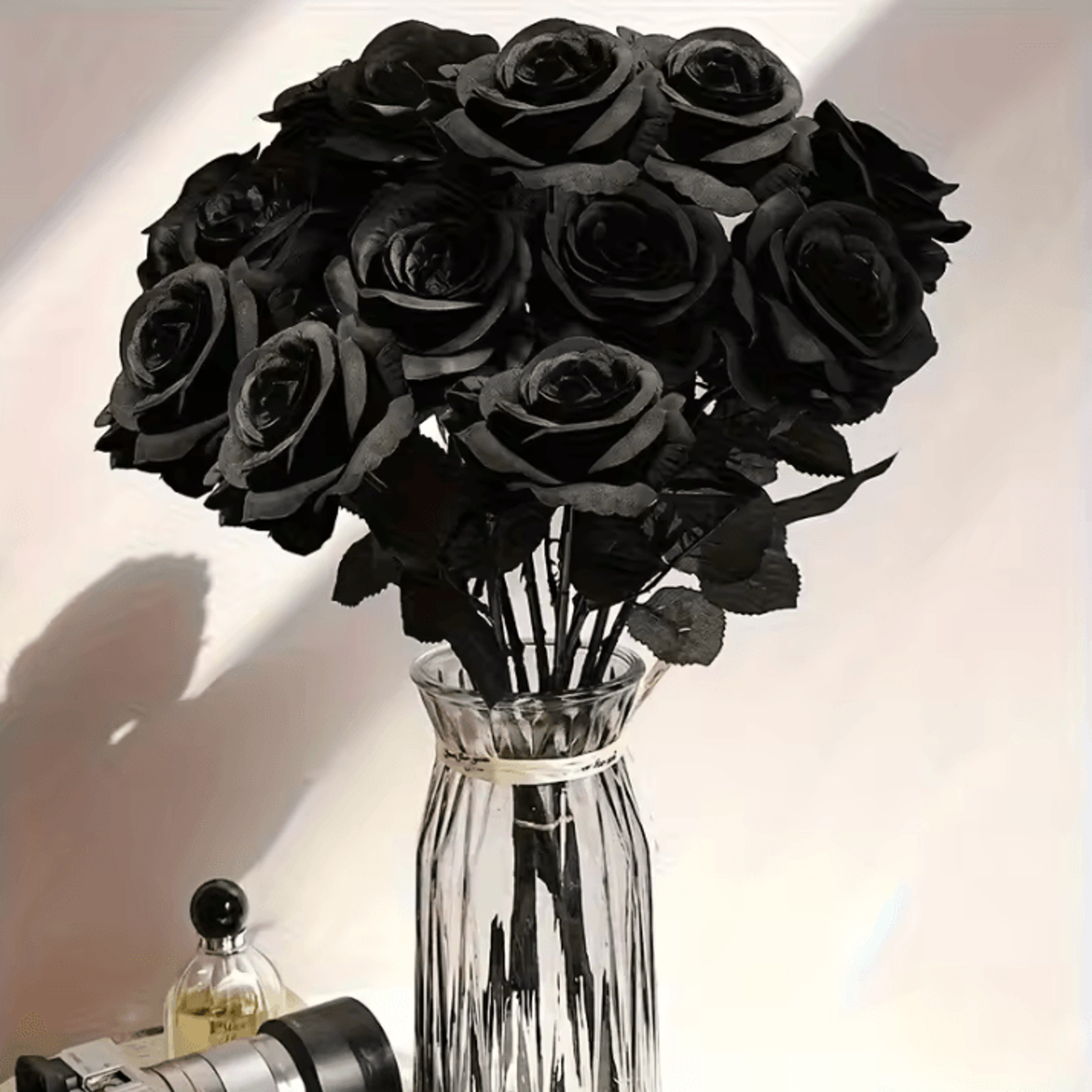 5Pcs Artificial Black Roses  Long Stem Fake Flower Stems For Garden Office Home Wedding  Halloween  1