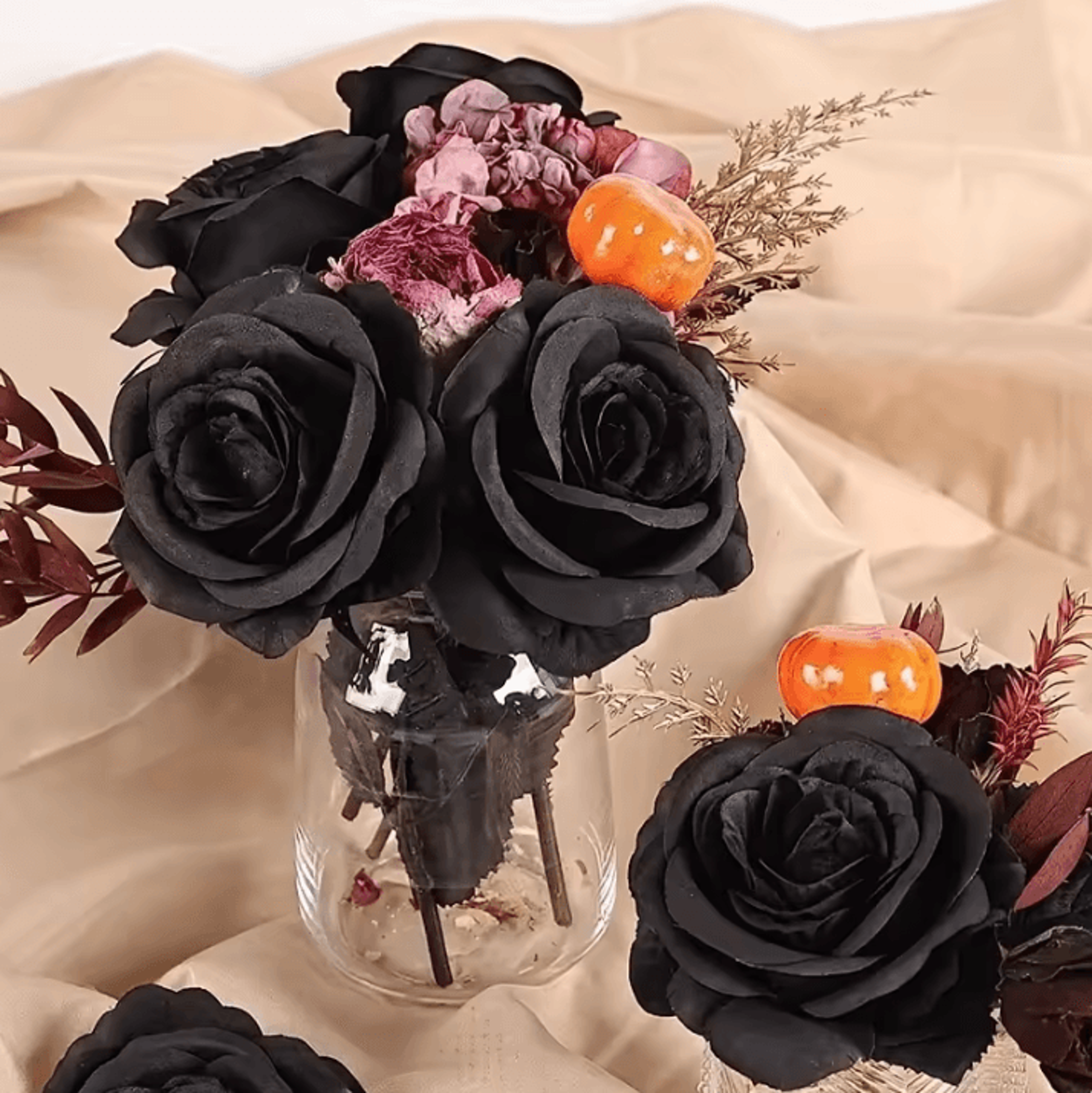 5Pcs Artificial Black Roses  Long Stem Fake Flower Stems For Garden Office Home Wedding  Halloween  2