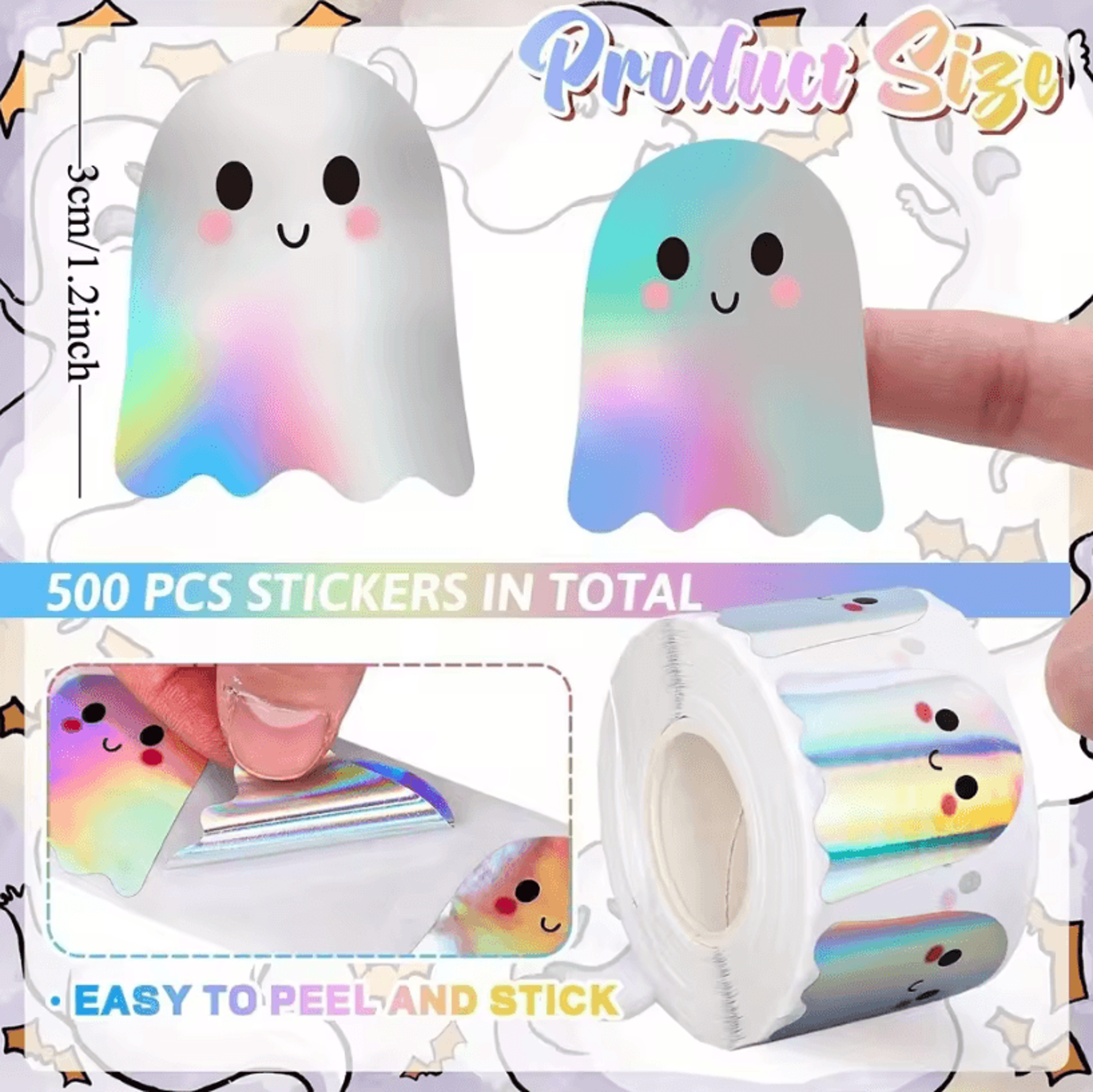 500Pcs Halloween Stickers Set  Holographic Ghost Stickers Waterproof For Party  Decoration Supplies 4