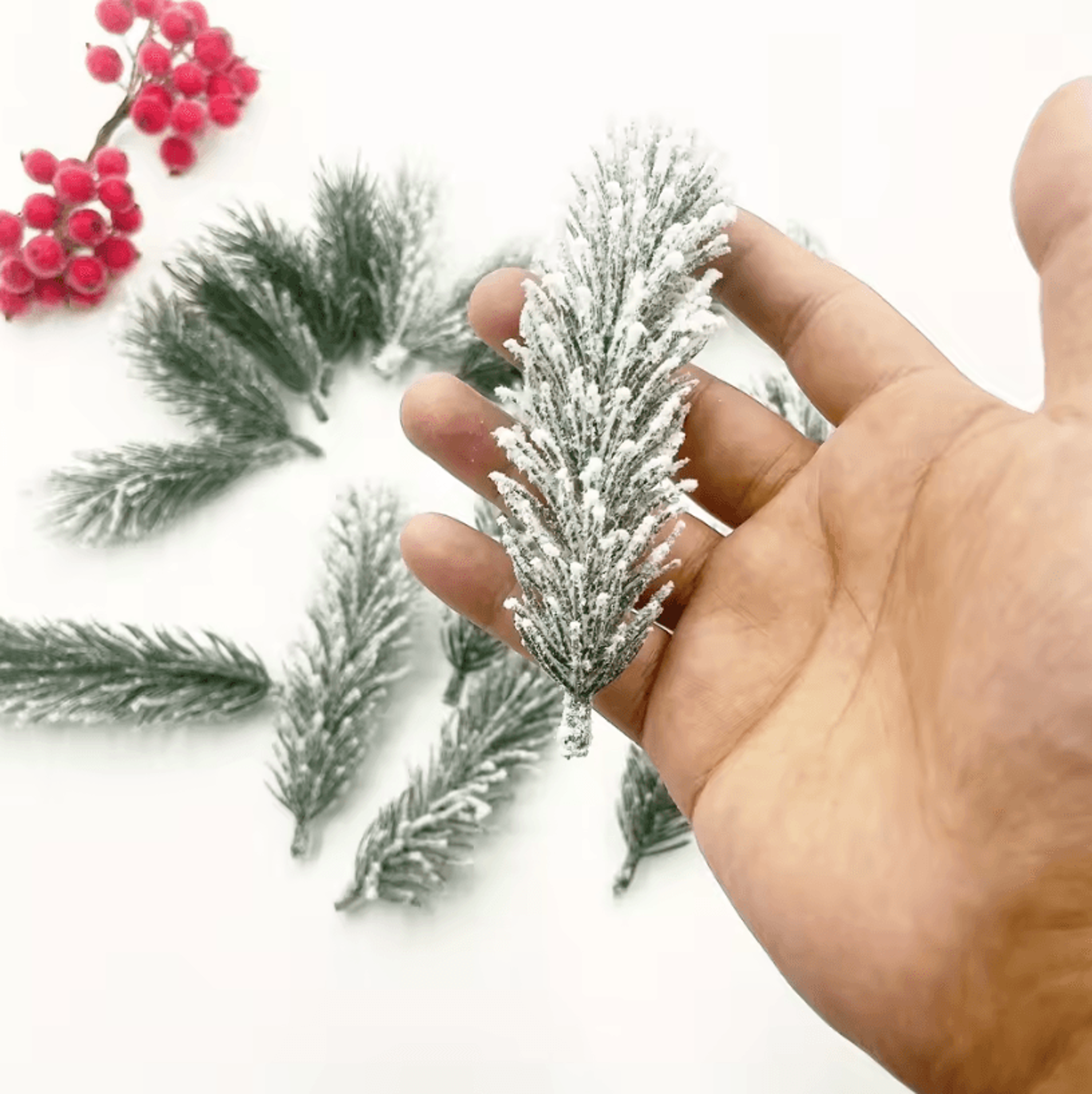 20Pcs Artificial Pine Branches White Flocking Christmas Tree Decoration For Festive Home And Party  1