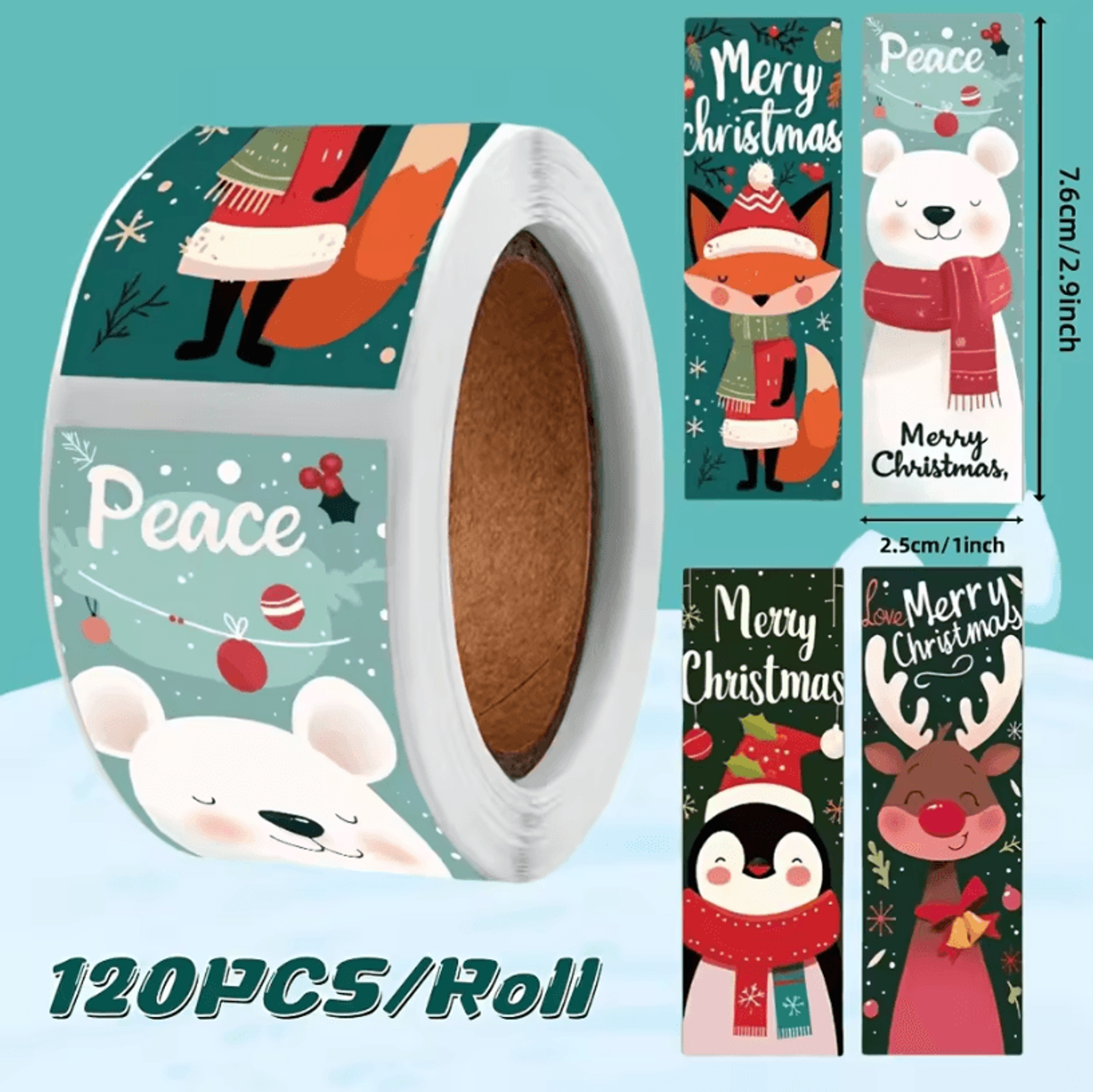 120pcs christmas stickers (1 by 3 inches) festive gift wrapping seal stickers self-adhesive holiday decor