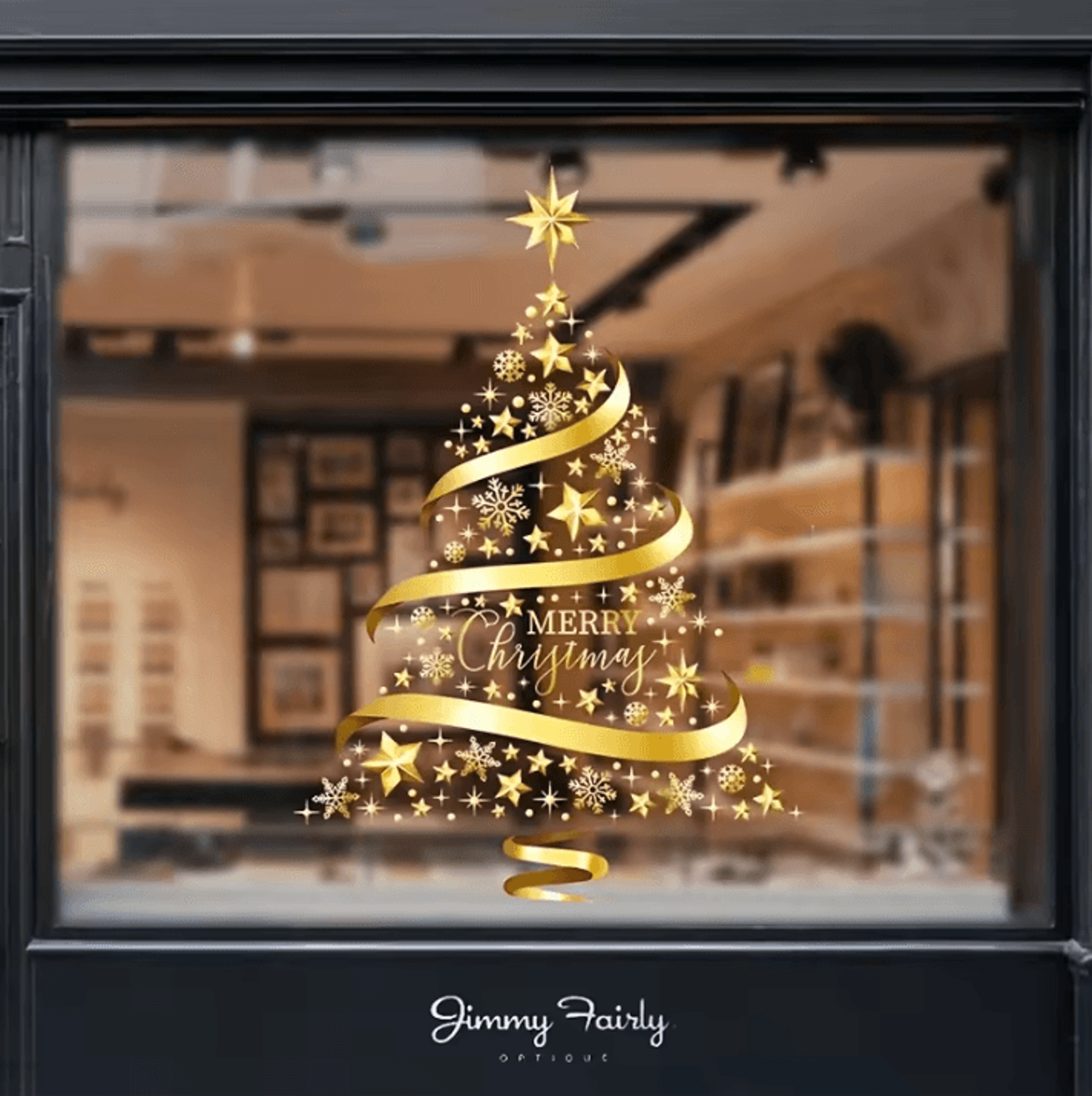 Golden Christmas Window Stickers Garland Holiday Decal Decorations For Home Shopping Mall And Glass 1