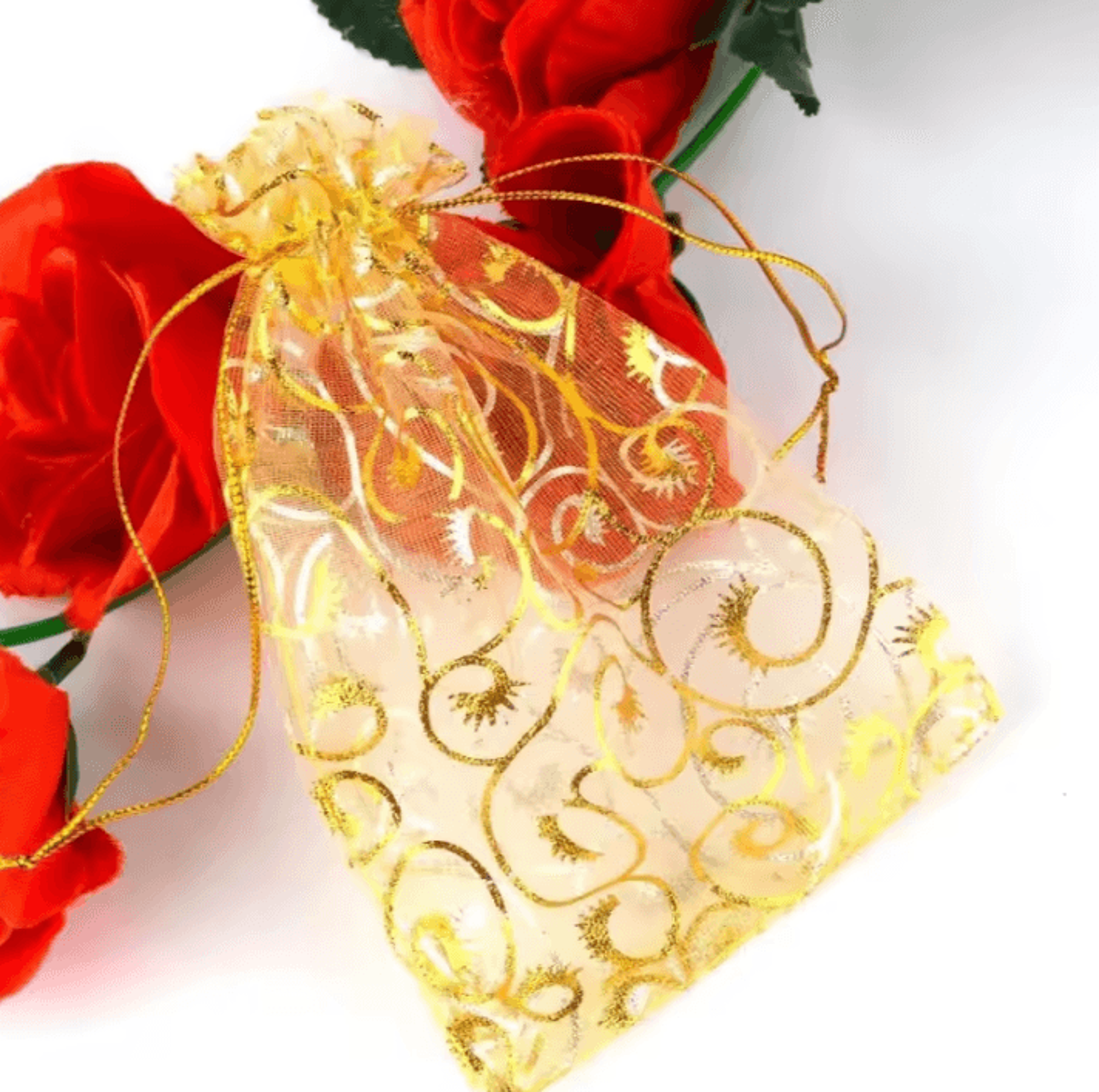 100pcs Golden Mesh Drawstring Bags Party Favor Gift Pouches For Candy Makeup Jewelry And Accessorie 3