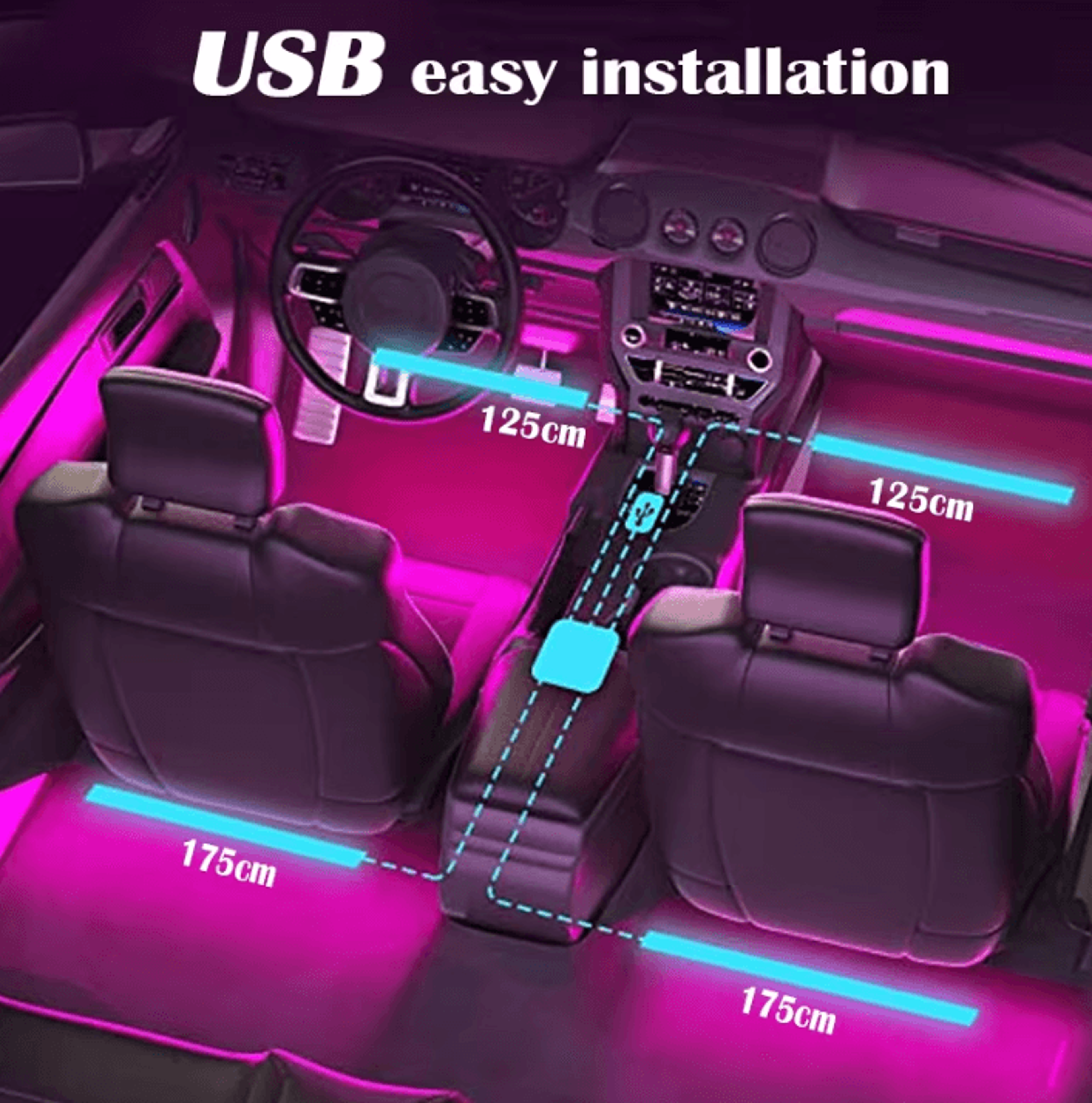 LED Car Music Light Strip Smart Bluetooth RGB USB Interior Atmosphere Lighting For Vehicle 3