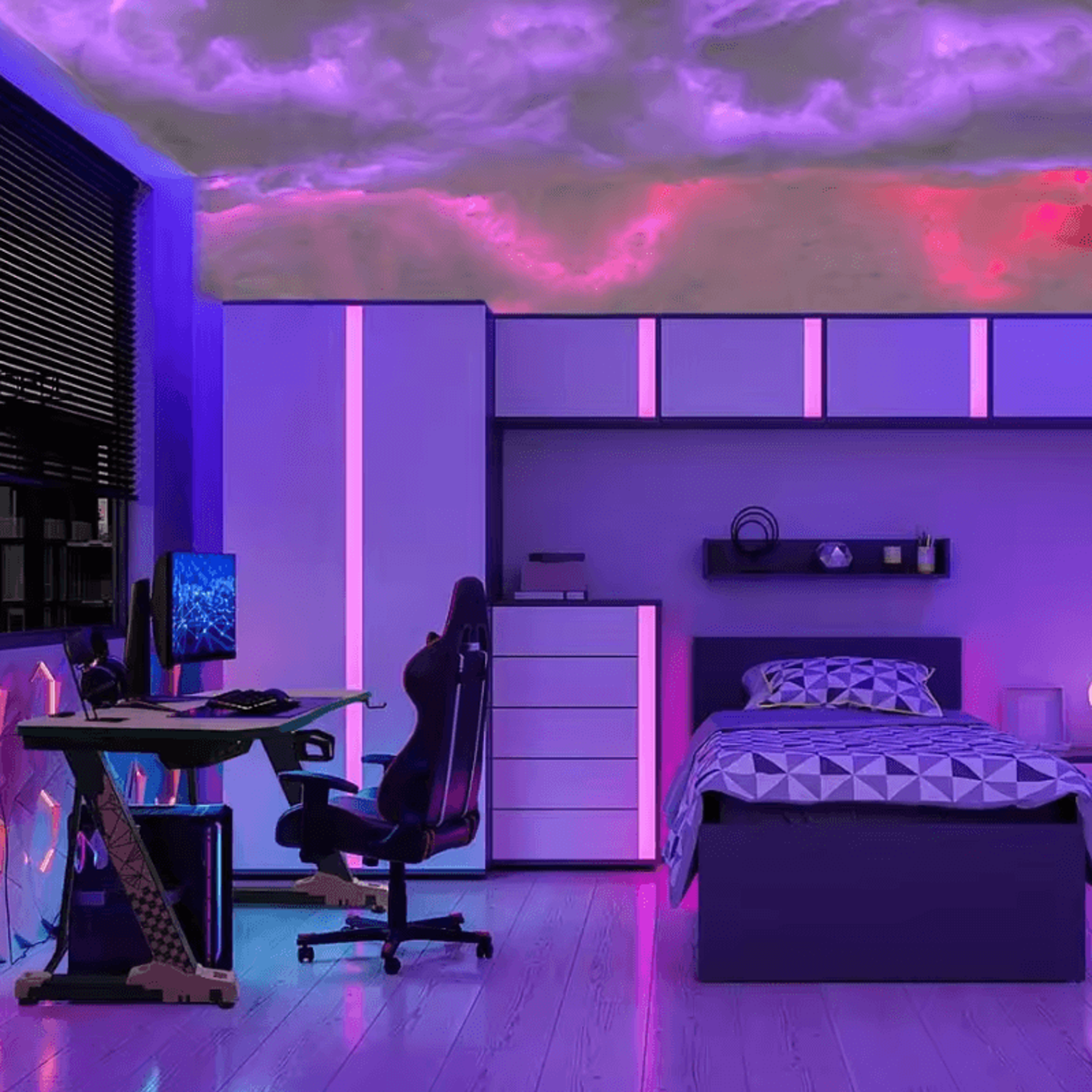 32ft LED Cloud Light With 3D Lightning Effect Bluetooth Voice Control USB Dimmable Mood Decorative  2