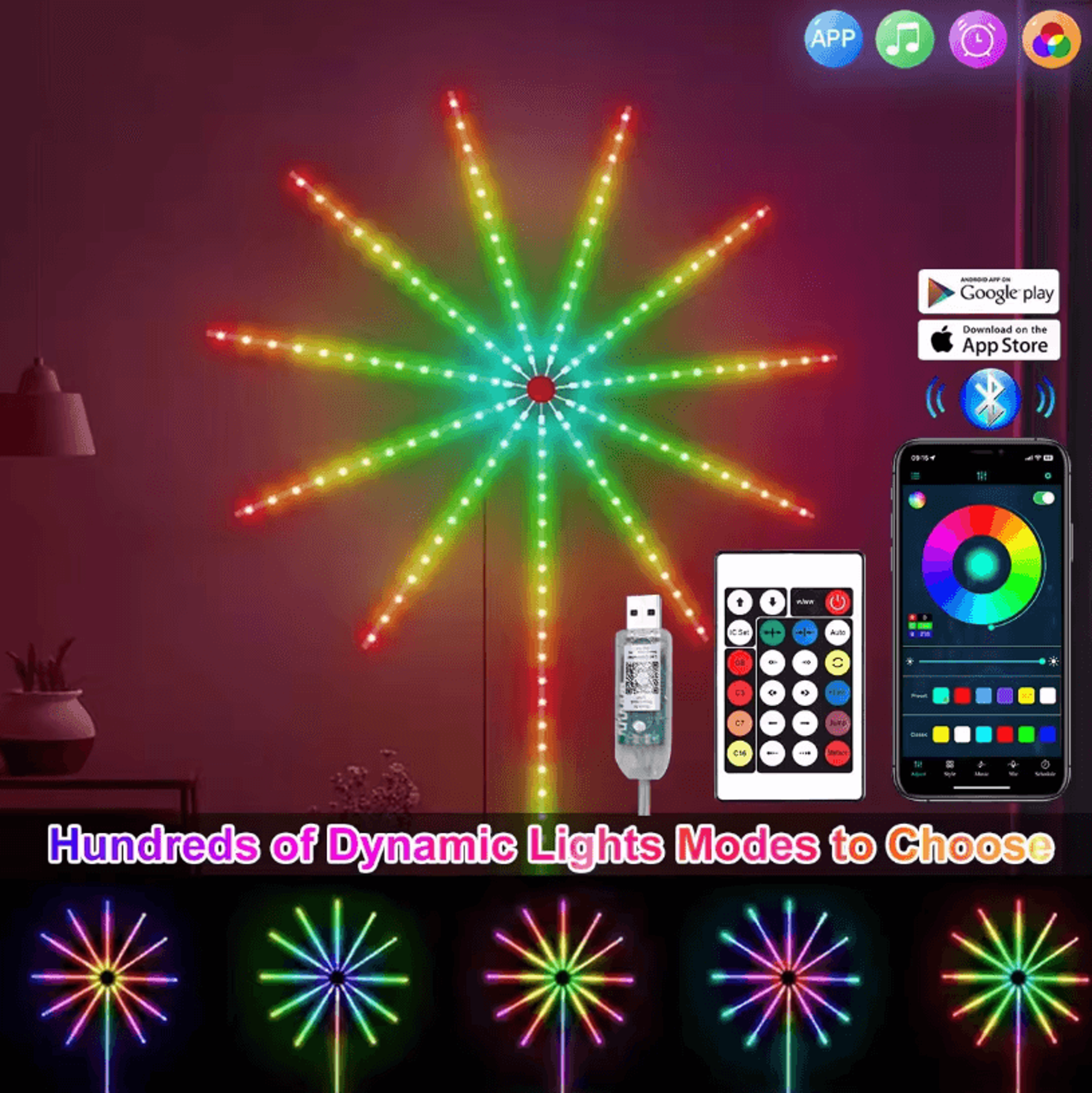 RGBIC Firework Strip Lights Bluetooth APP Control USB LED Neon Strip For Smart Mood Lighting 0